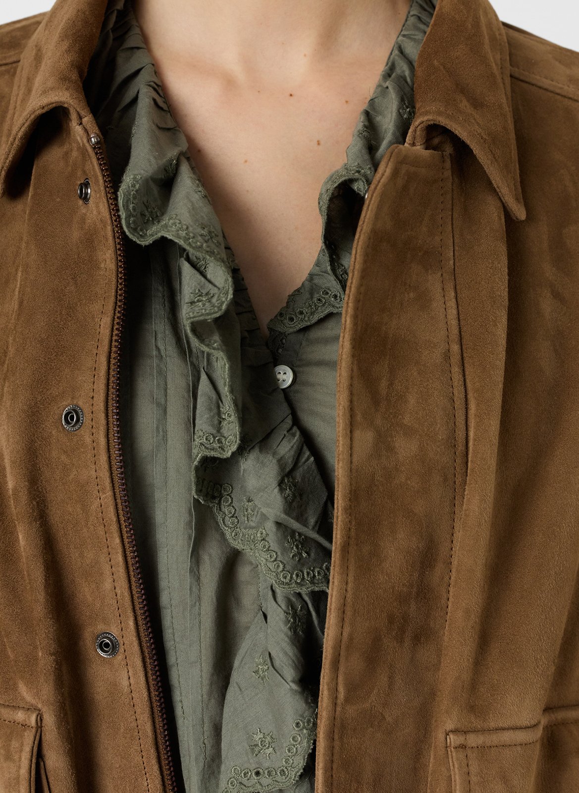 Top manches courtes brodé à volants GERARD DAREL Kaki