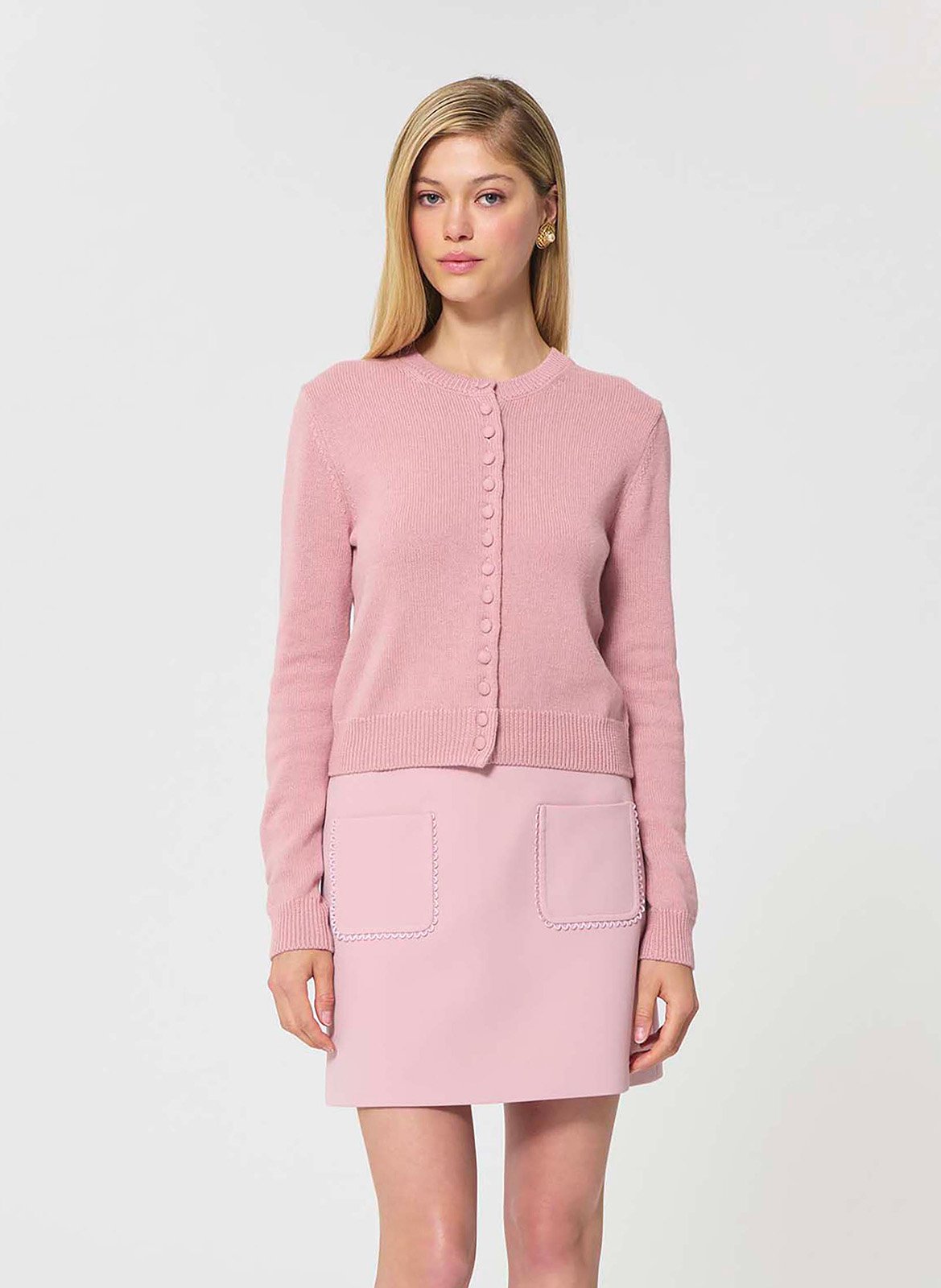 Cardigan col rond boutonné uni TARA JARMON Rose