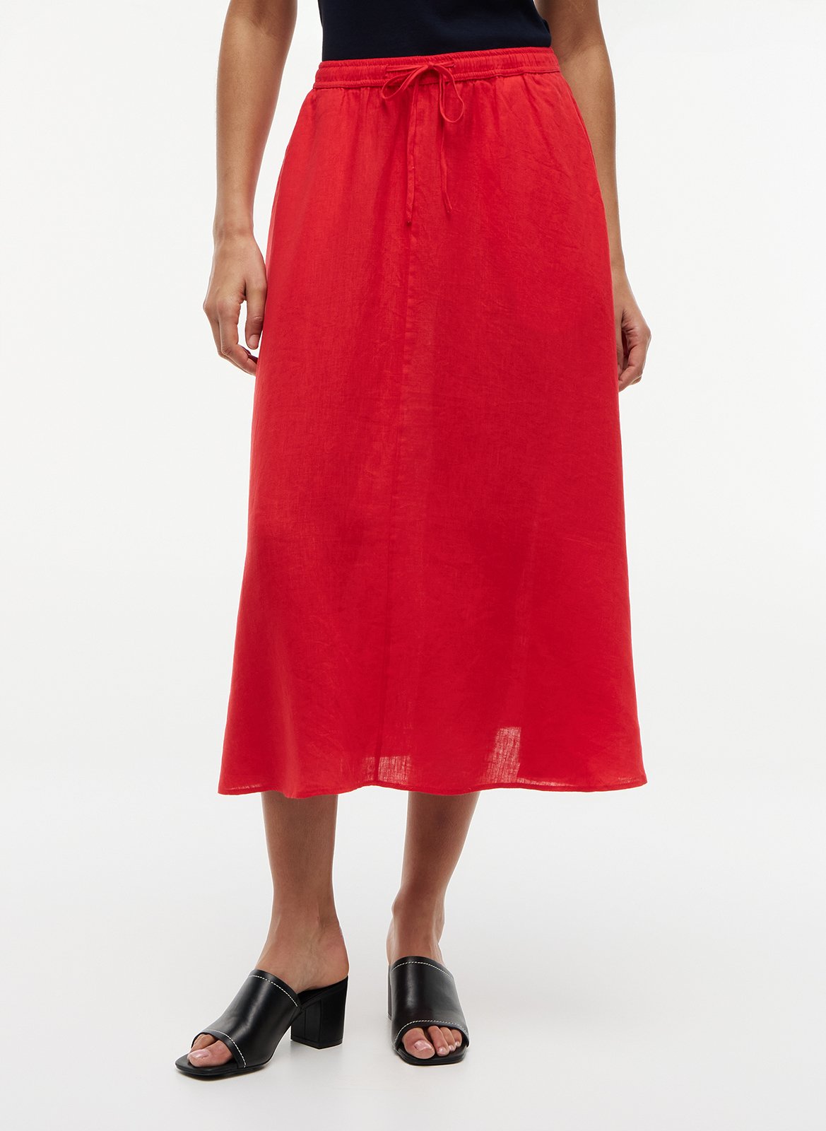 Jupe midi évasée en lin TOMMY HILFIGER Orange