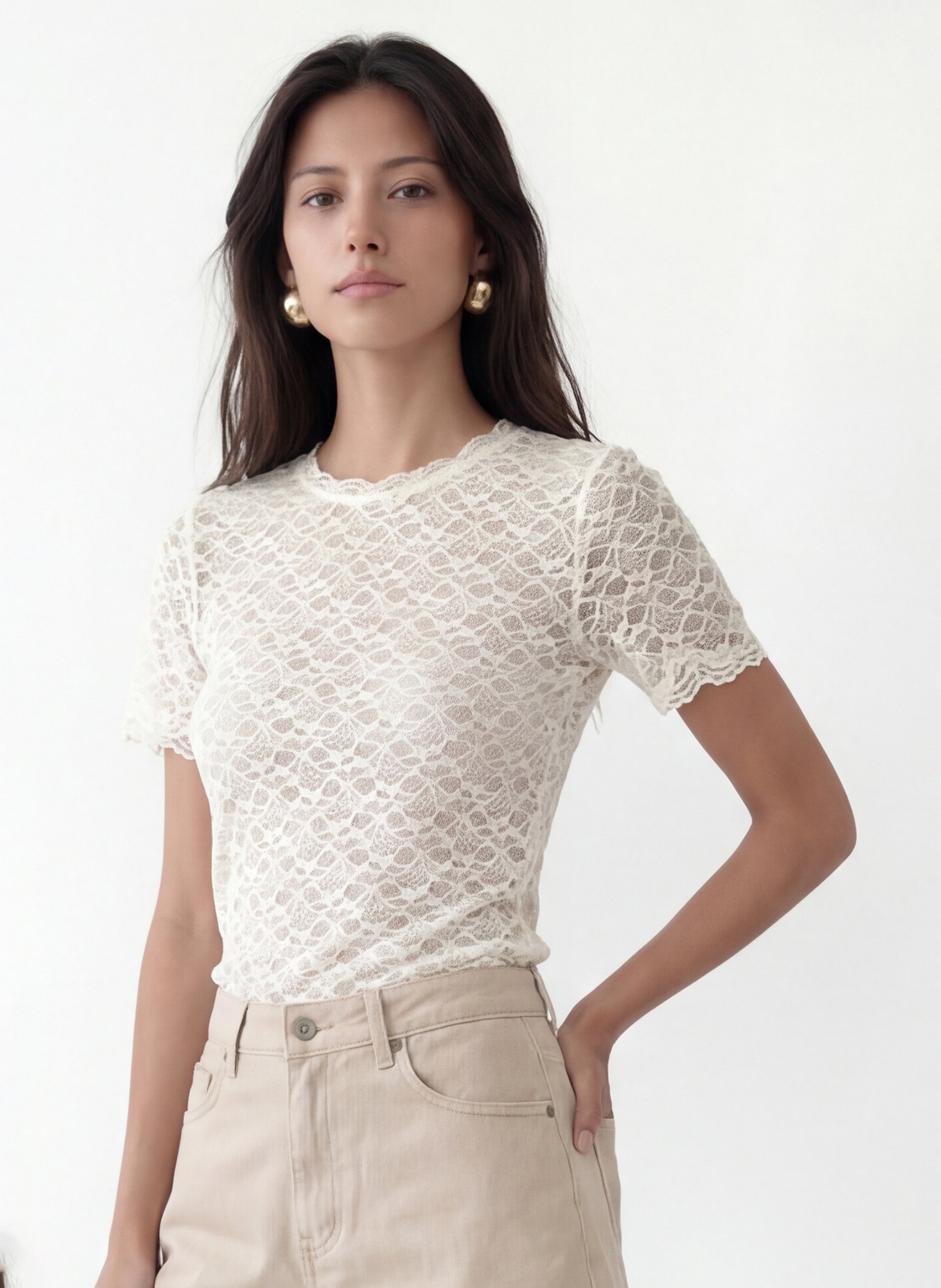 Kurzarm-Bluse aus floraler Spitze KOOKAI Weiss