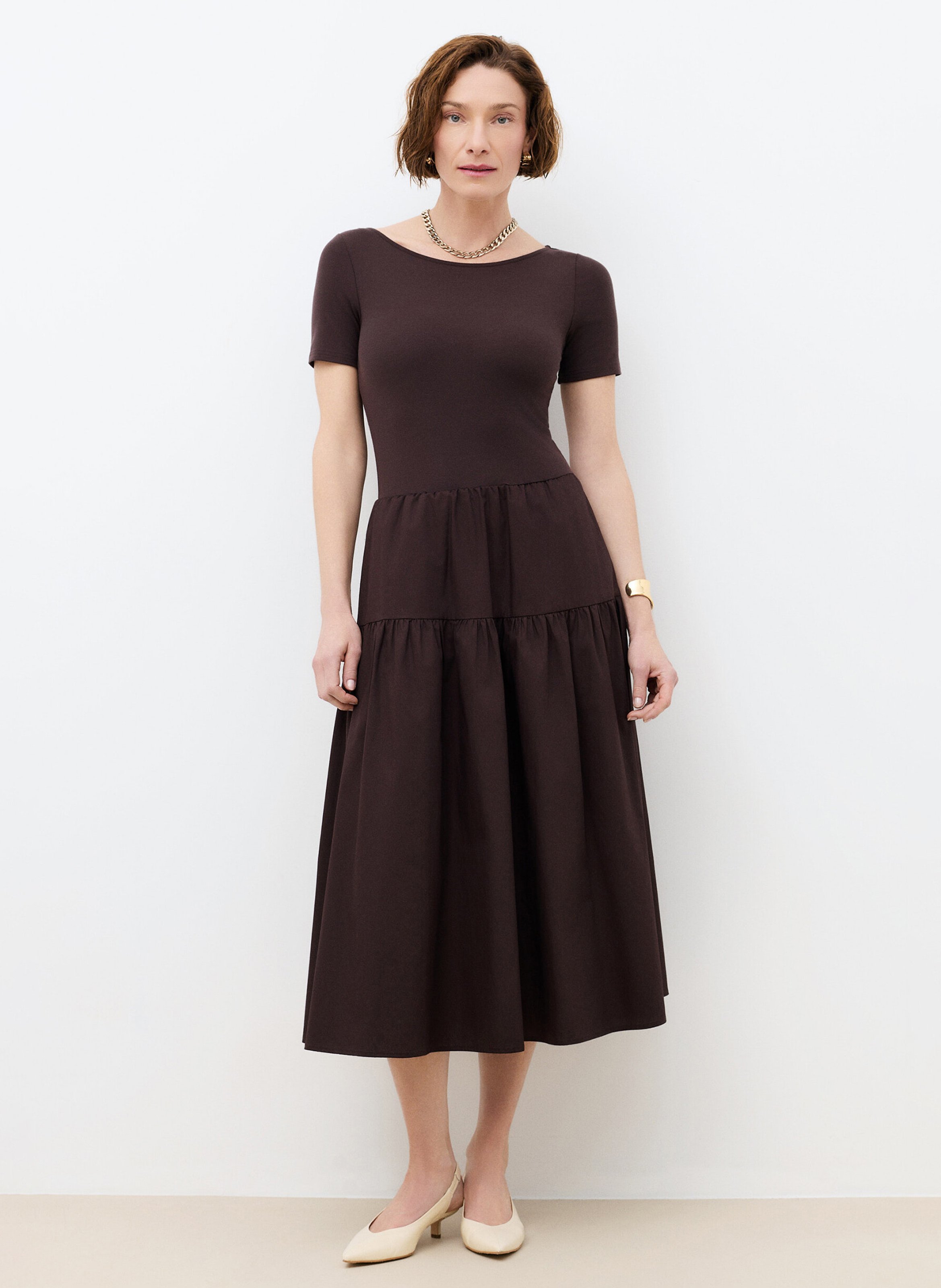 Robe midi col bateau CAROLL Marron