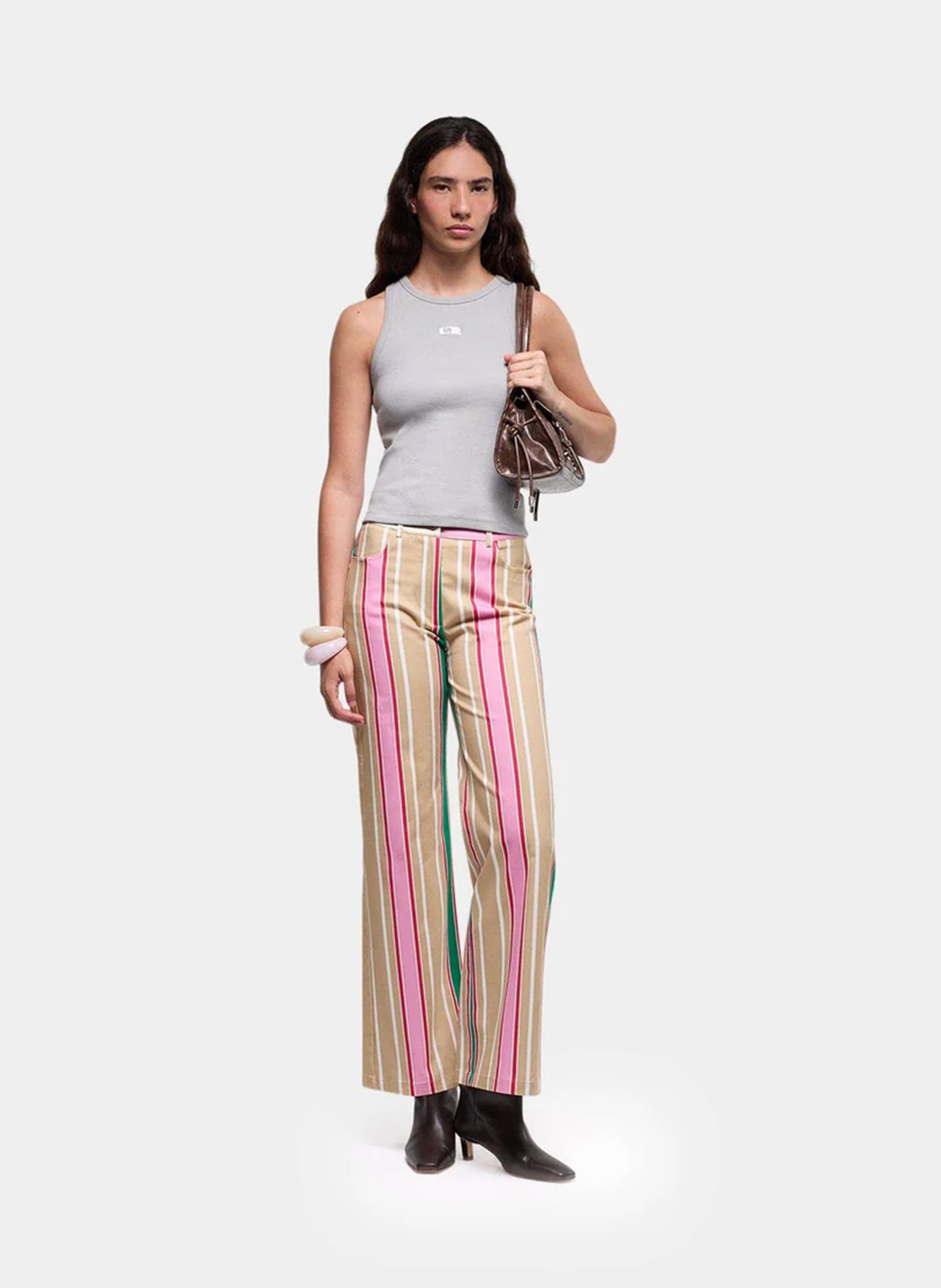 Straight striped cotton pants LAAGAM Brown