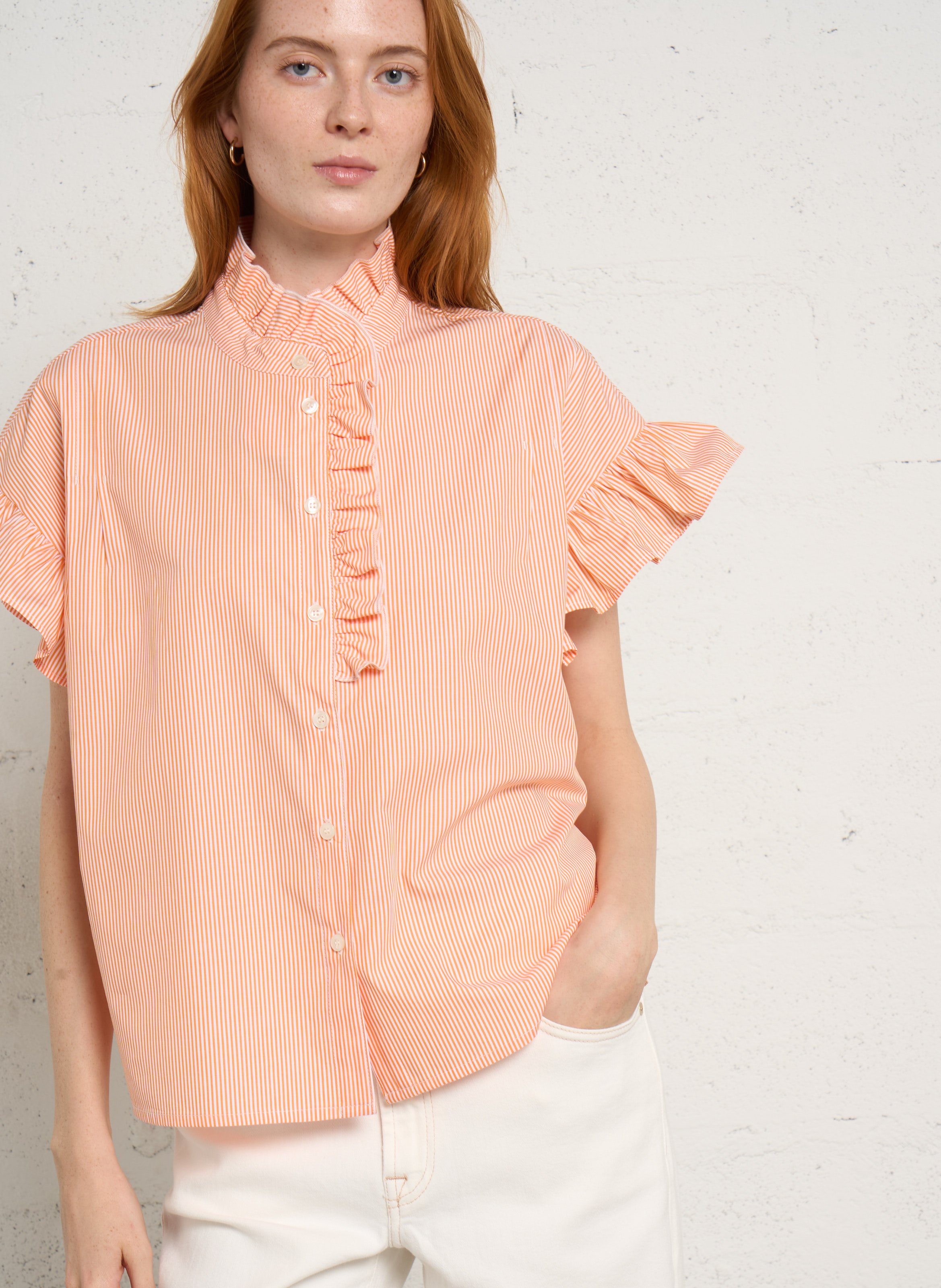 Oversized, gestreepte katoenen blouse SUZIE WINKLE Oranje