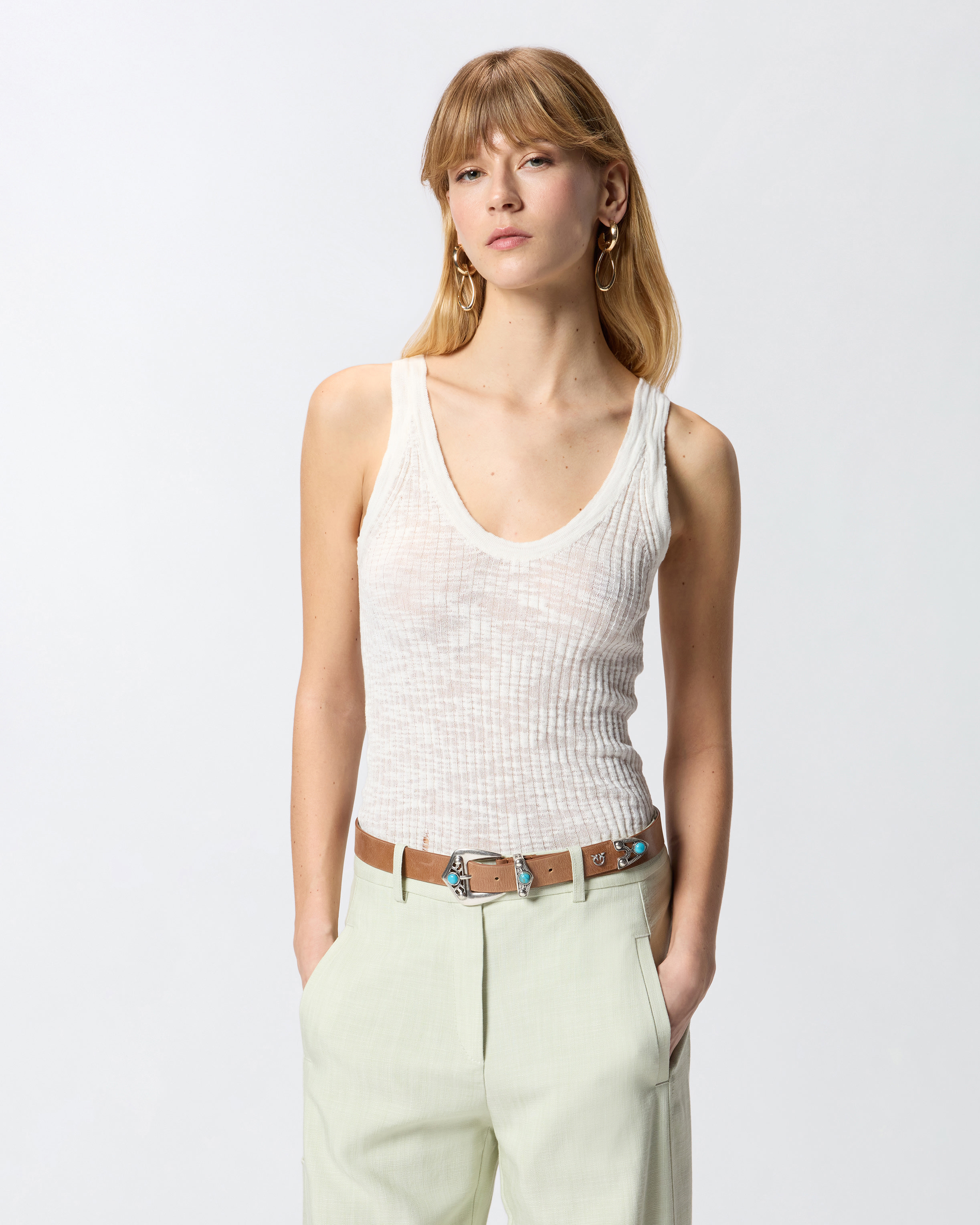 Ribbed logo tank top PINKO White