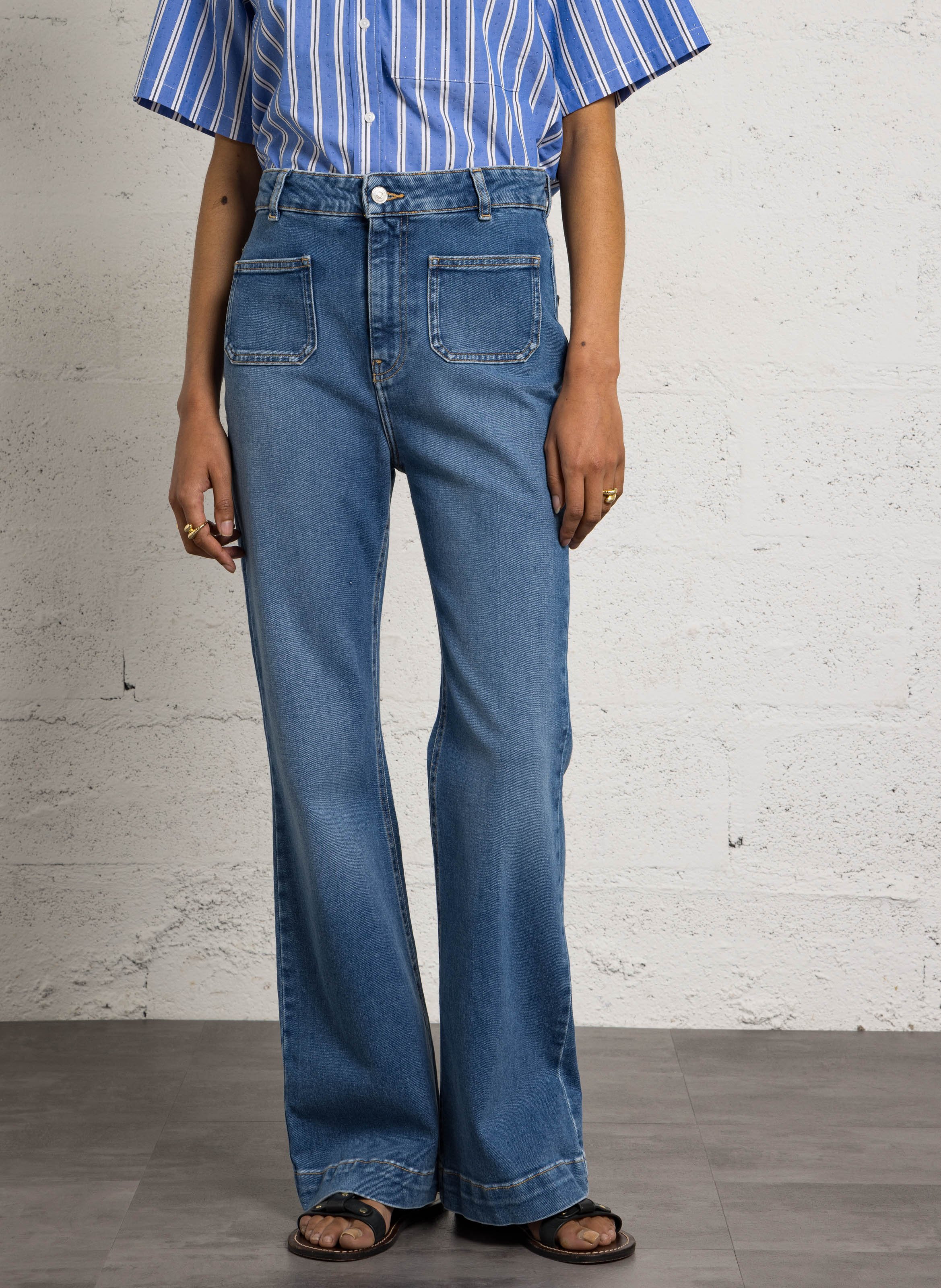 Flared cotton-blend jeans BERENICE Blue