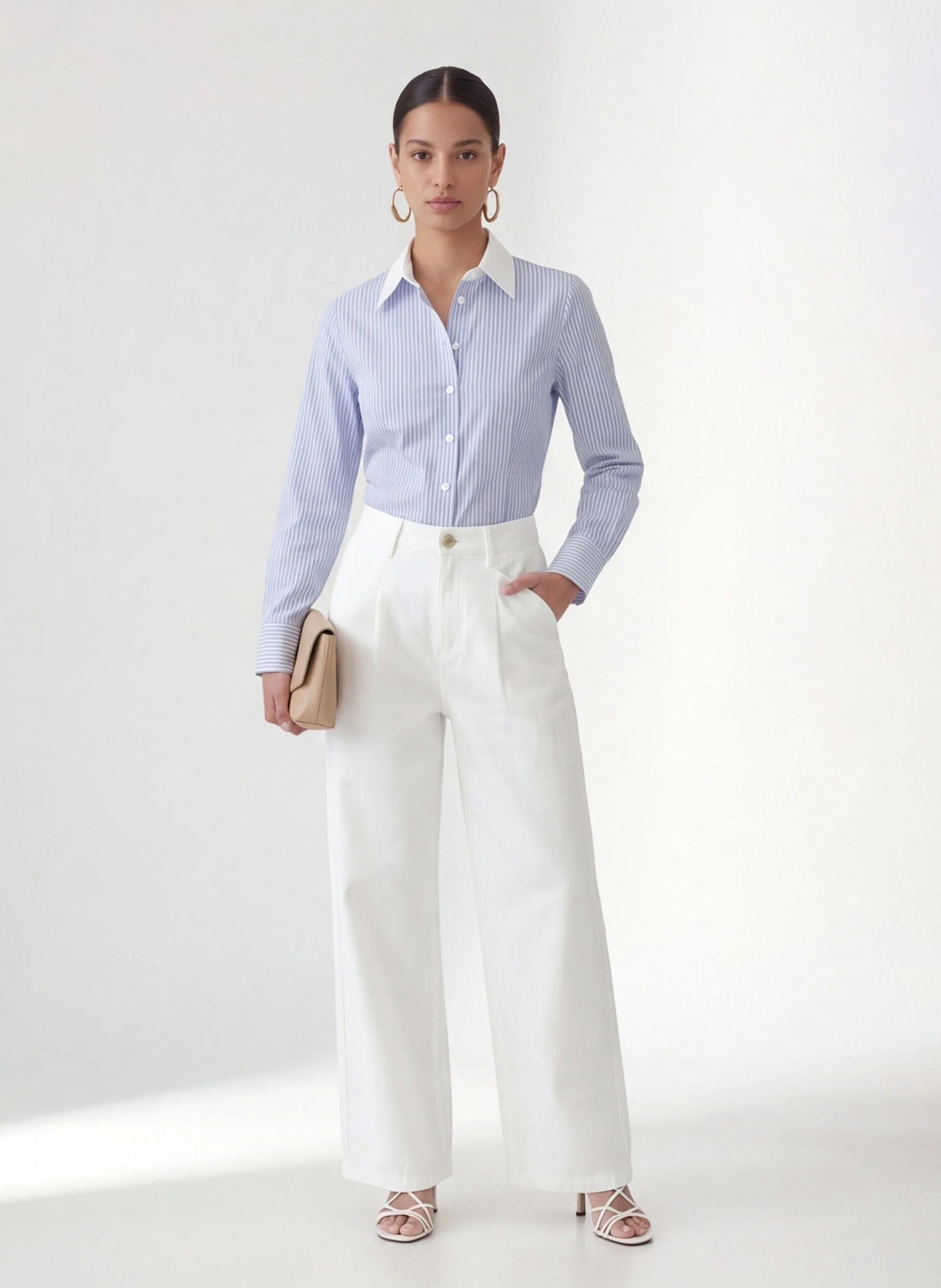Chemise droite col classique en coton rayé KOOKAI Bleu