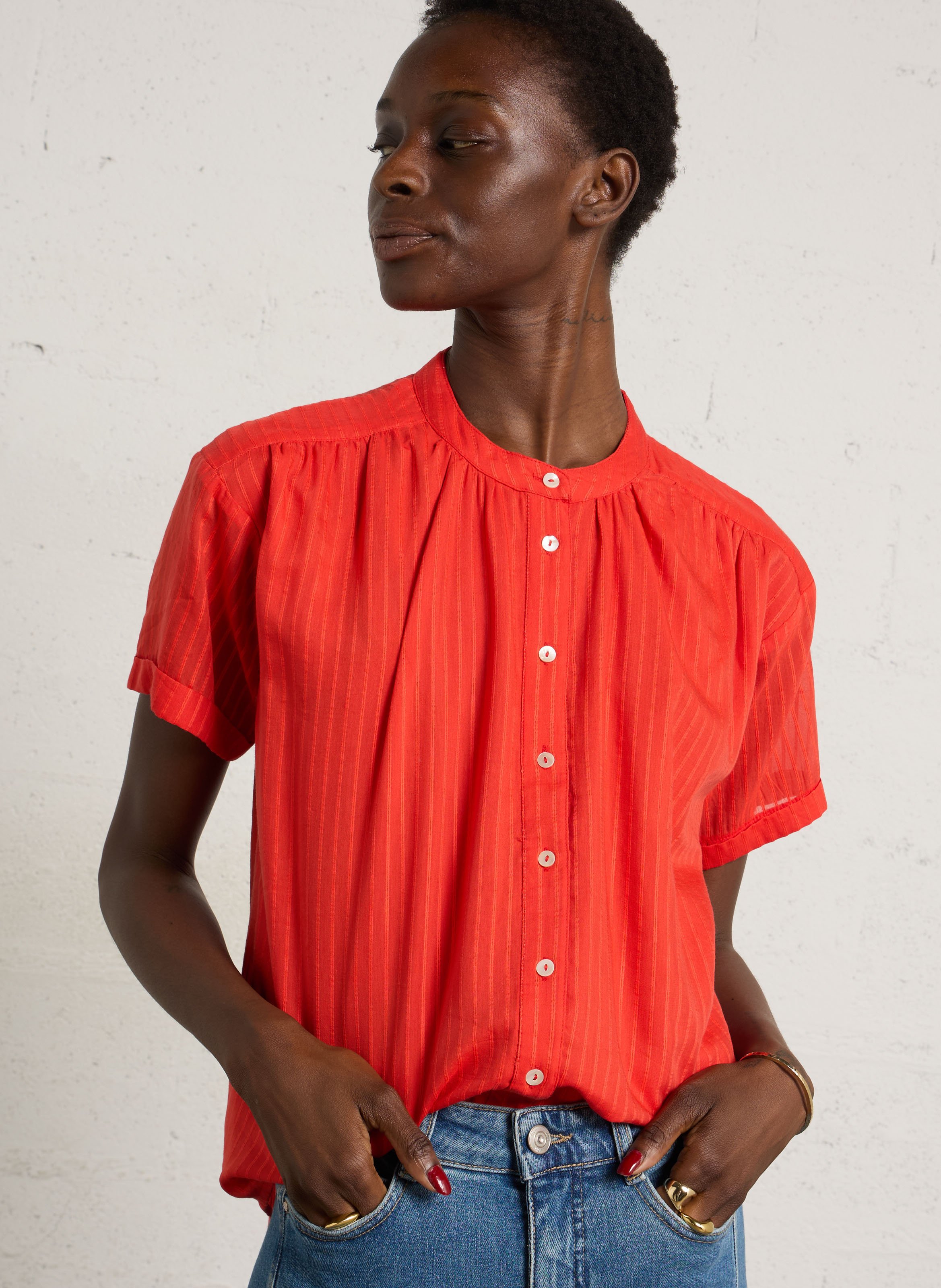 Chemise col rond en coton mélangé MAISON 123 Orange