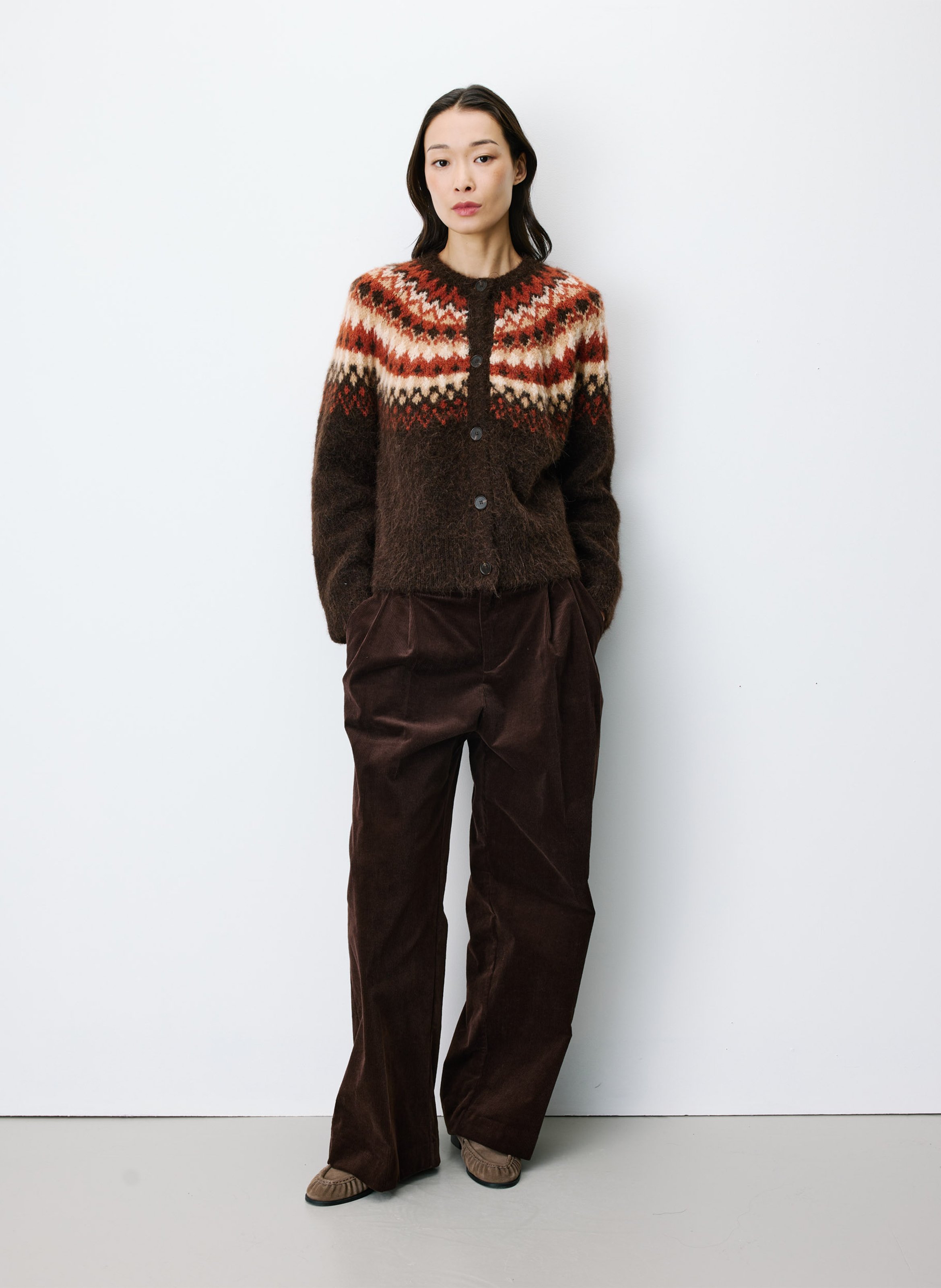 Cardigan droit à motif jacquard GRACE ET MILA Marron