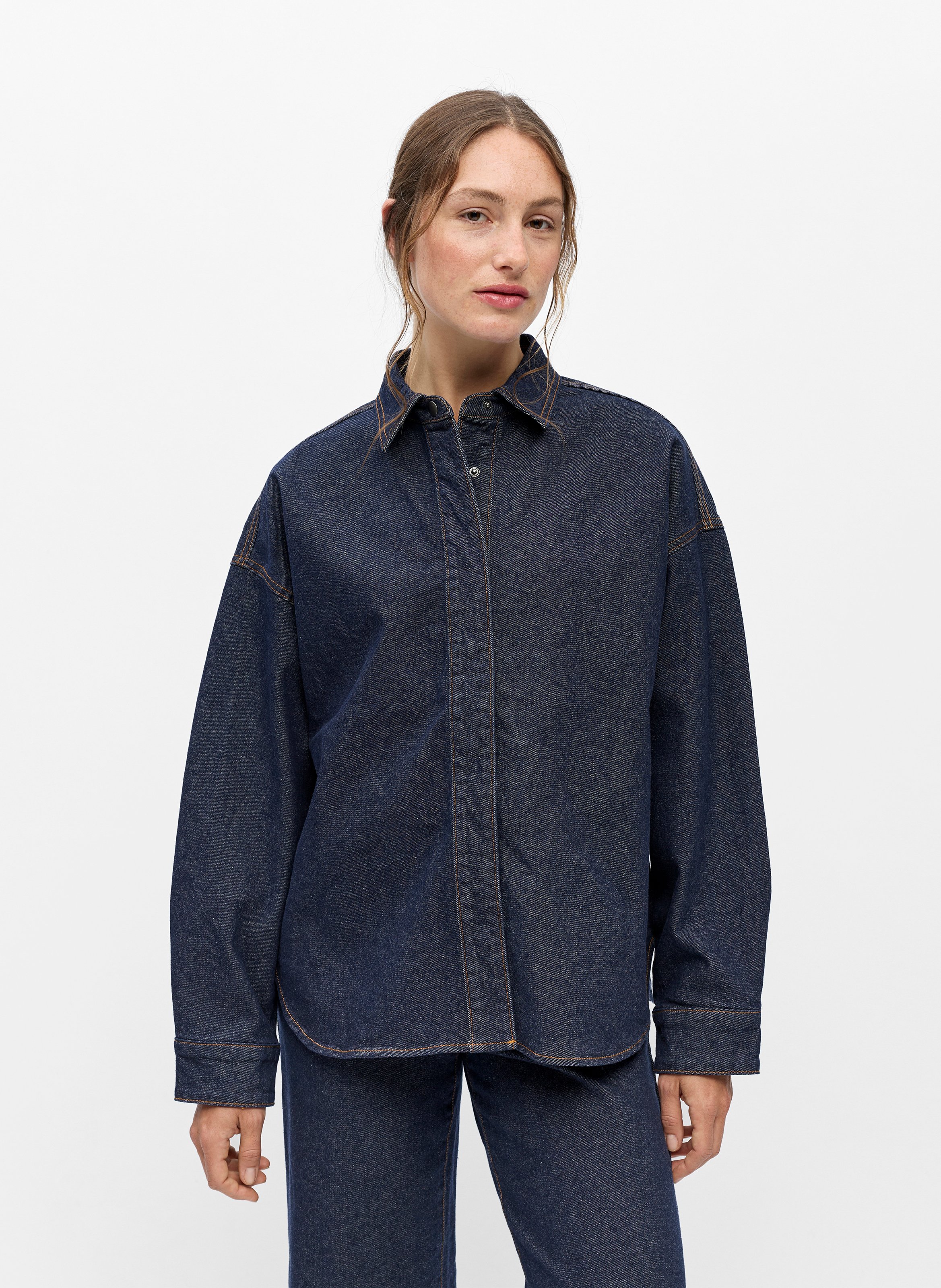 Weites Hemd aus rohem Denim OBJECT Blau