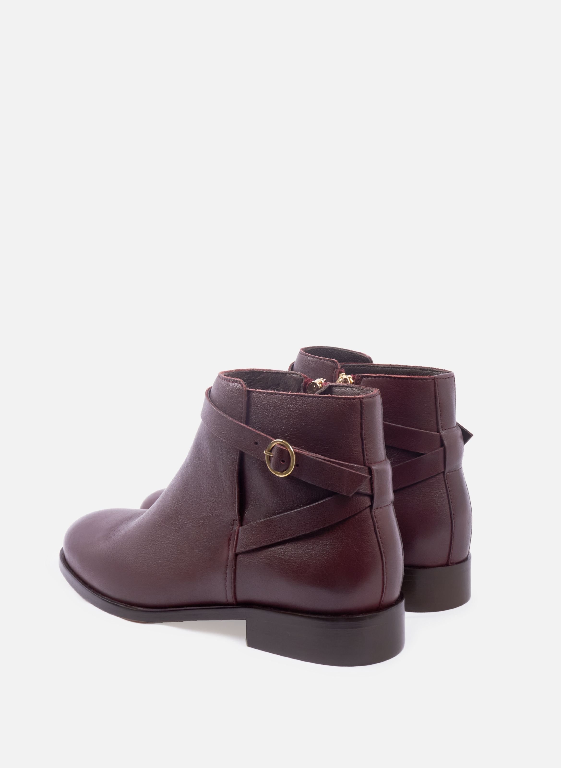 Flat leather riding Mid-calf boots JULES & JENN Red
