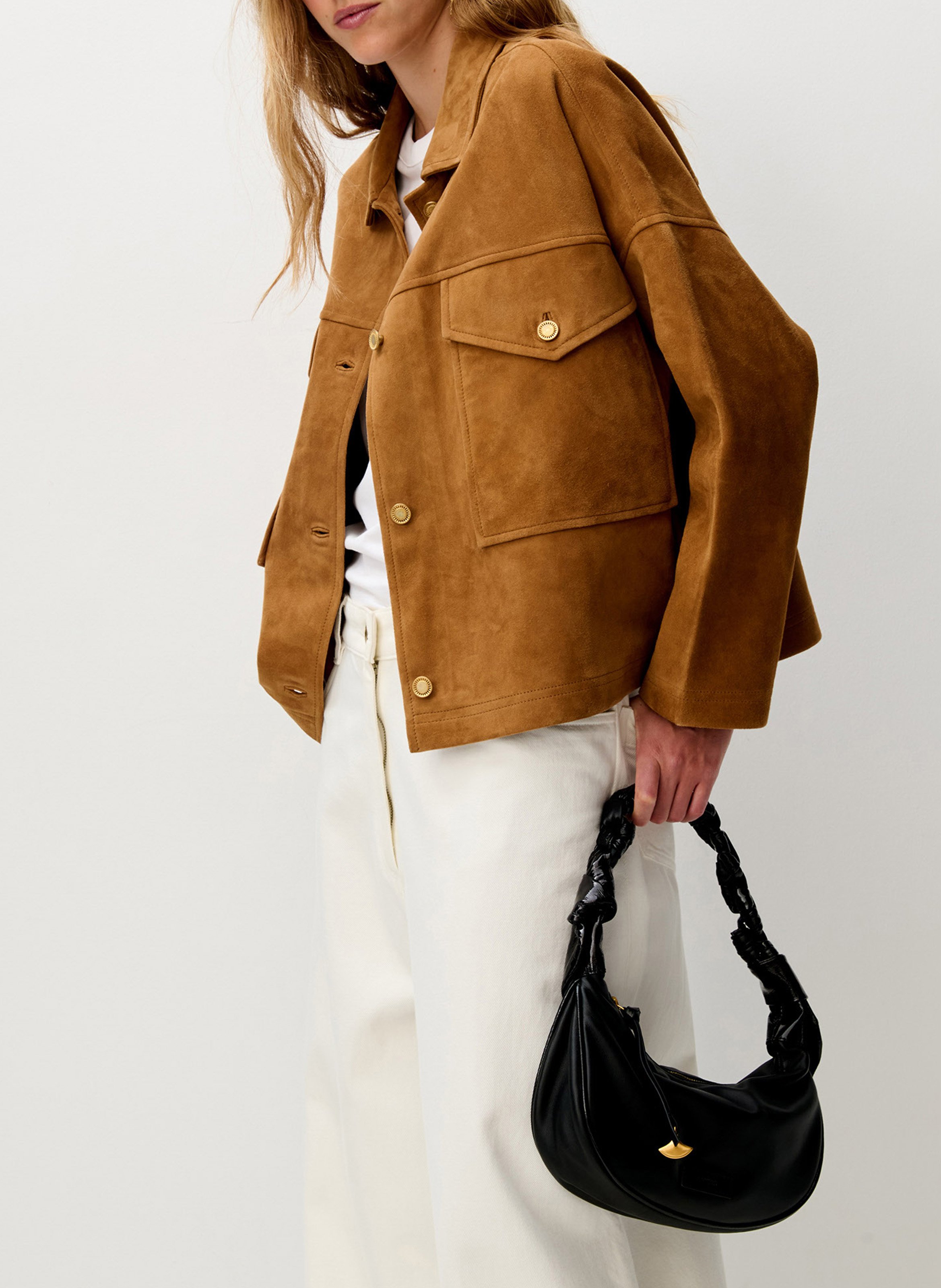 Straight jacket with classic collar in suede leather SESSUN Brown
