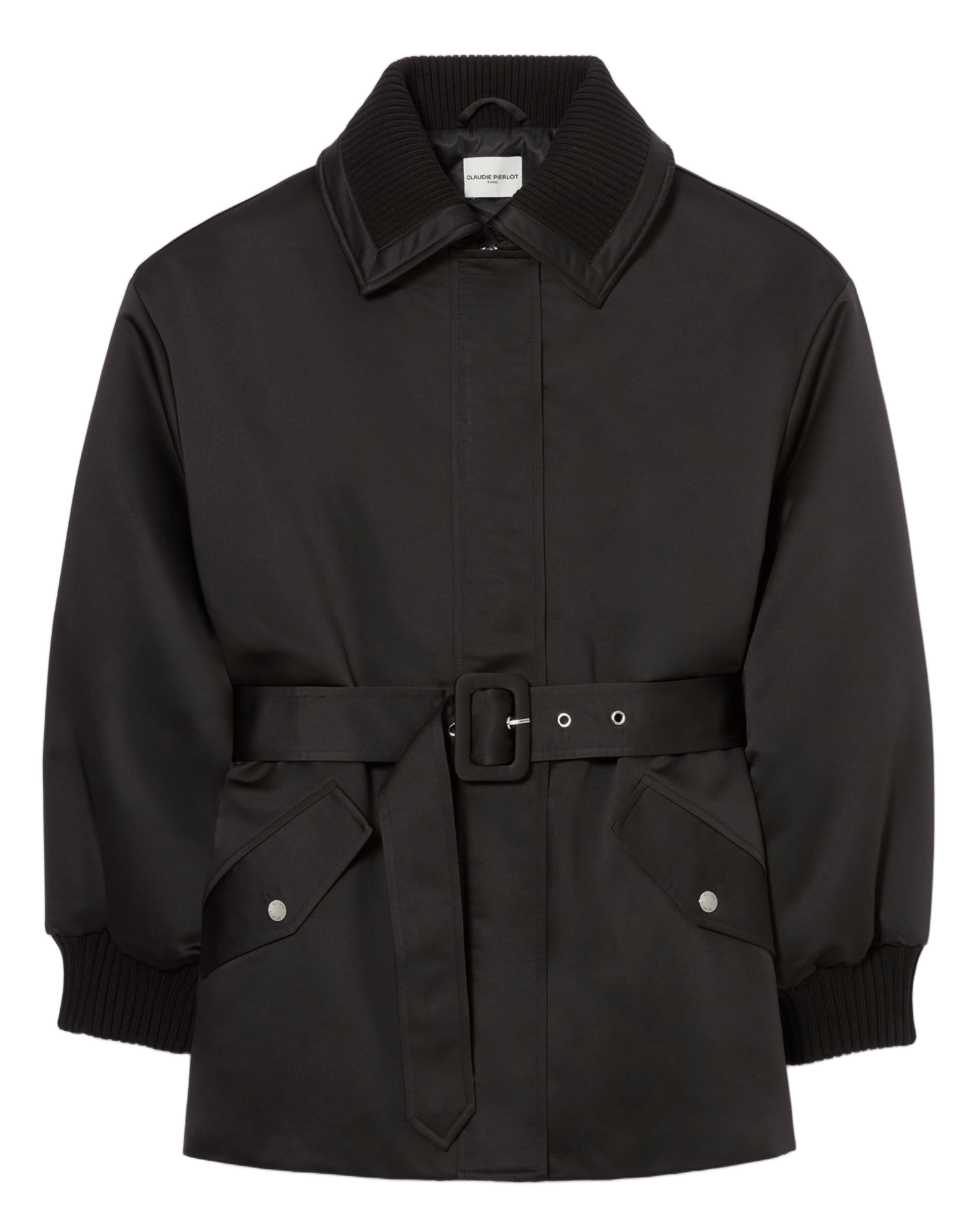 Manteau satiné à col classique CLAUDIE PIERLOT Noir