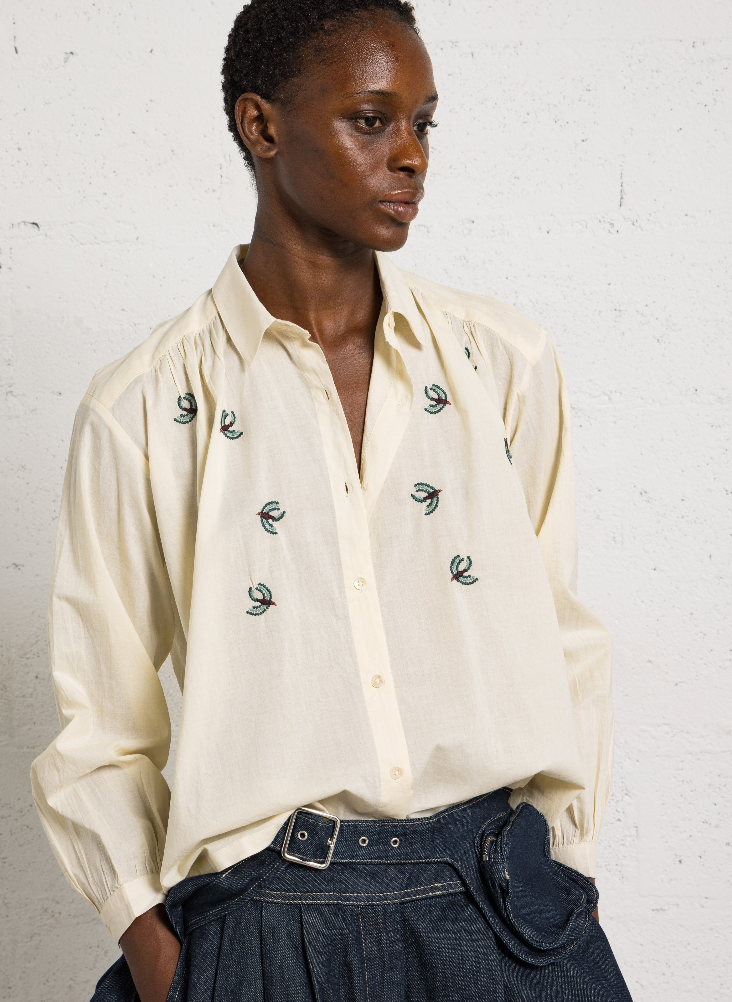 Shirt with cotton embroidery NICE THINGS Beige