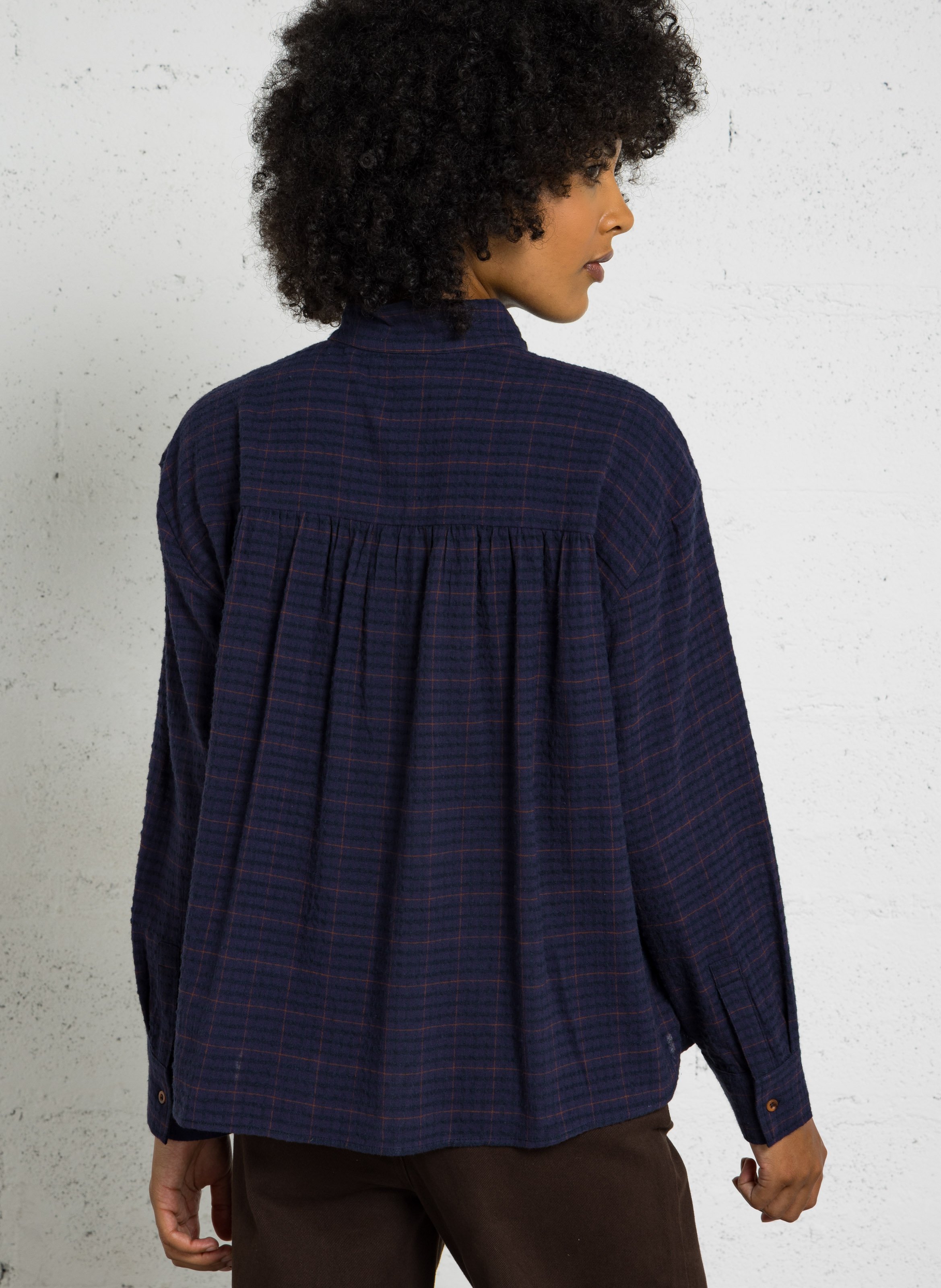 Straight cotton Mao collar blouse SACRECOEUR Blue