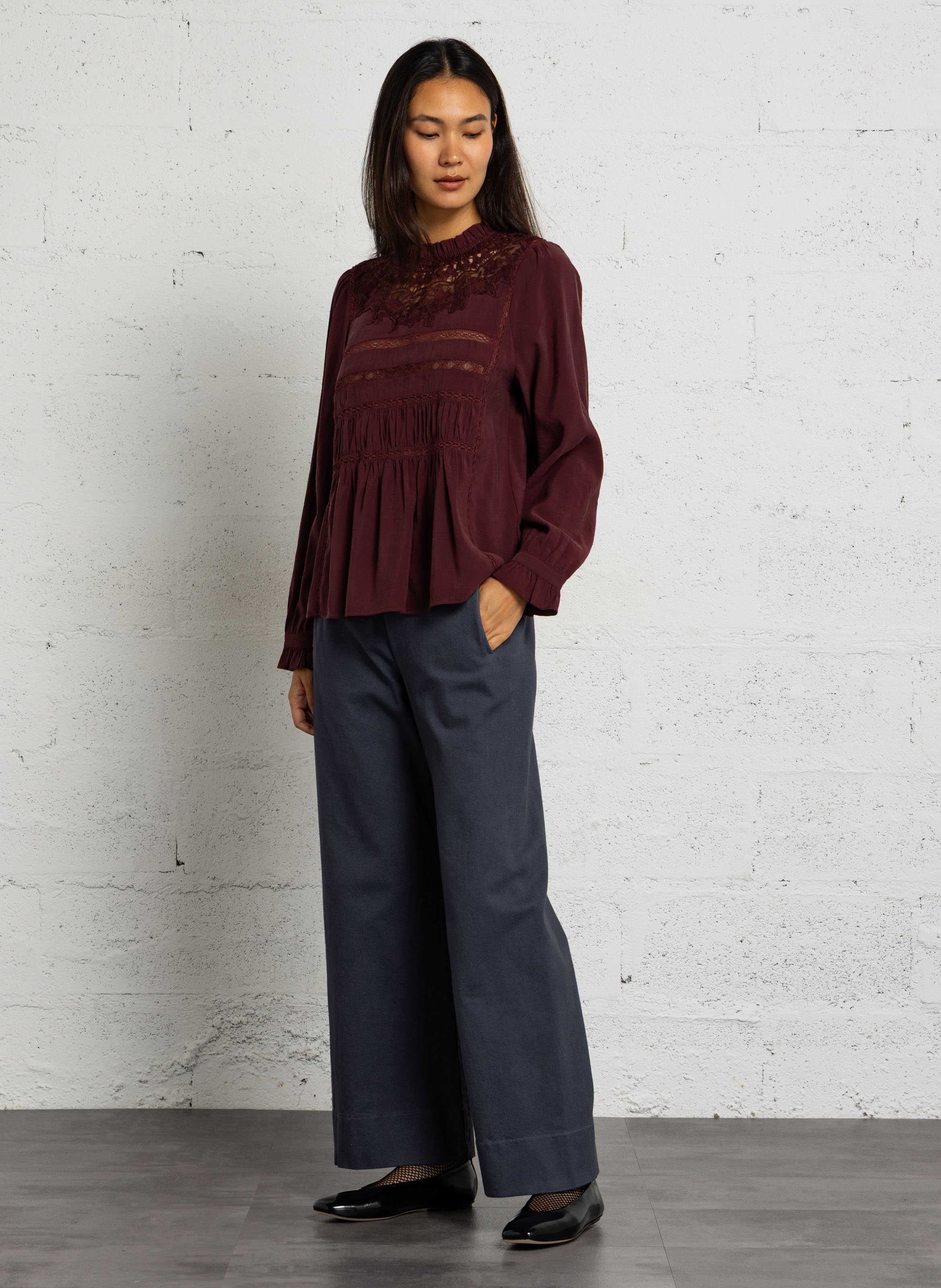 Blouse col montant en coton mélangé SEE U SOON Violet