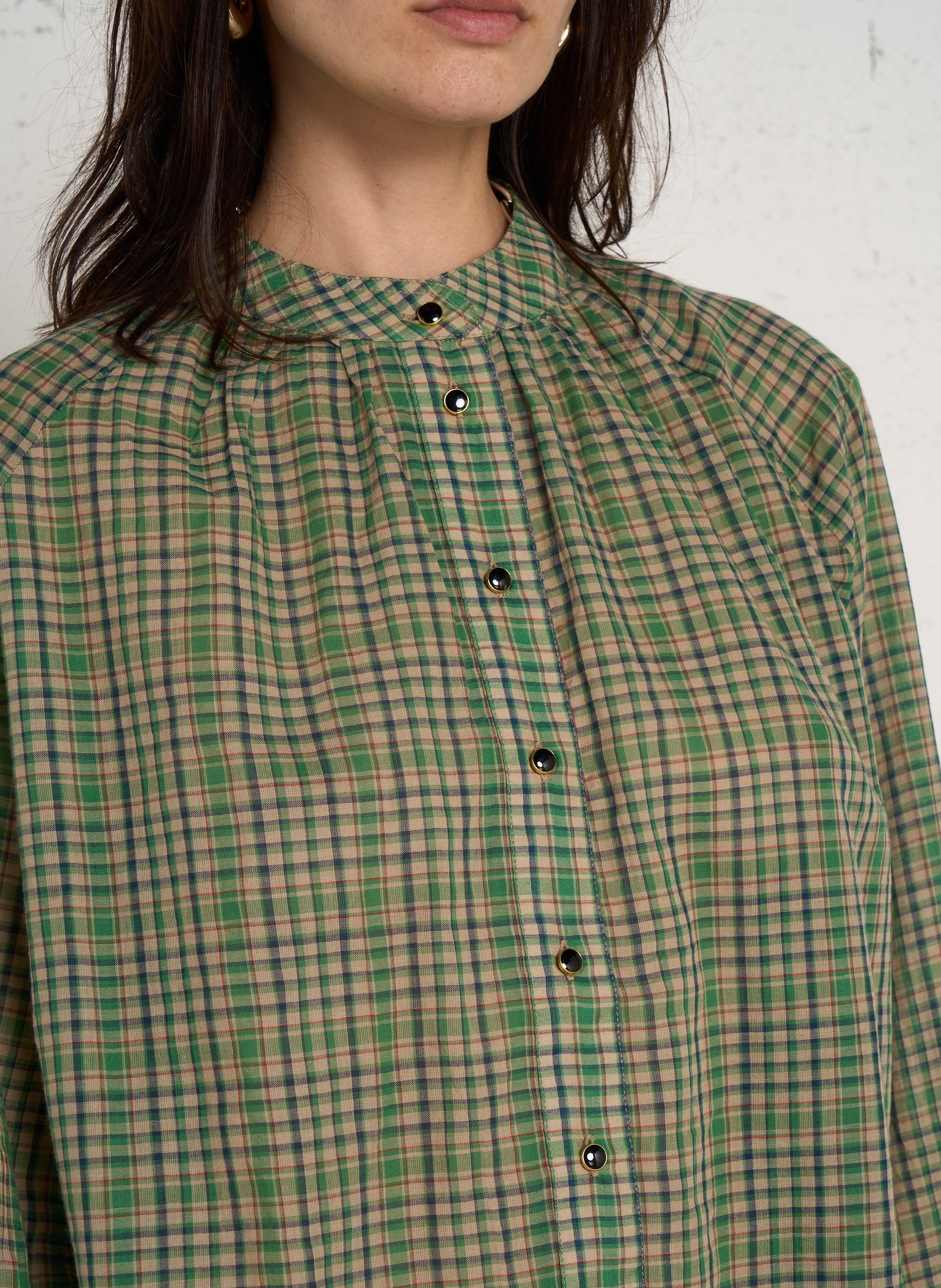 Geruite, katoenen blouse LEON & HARPER Groen