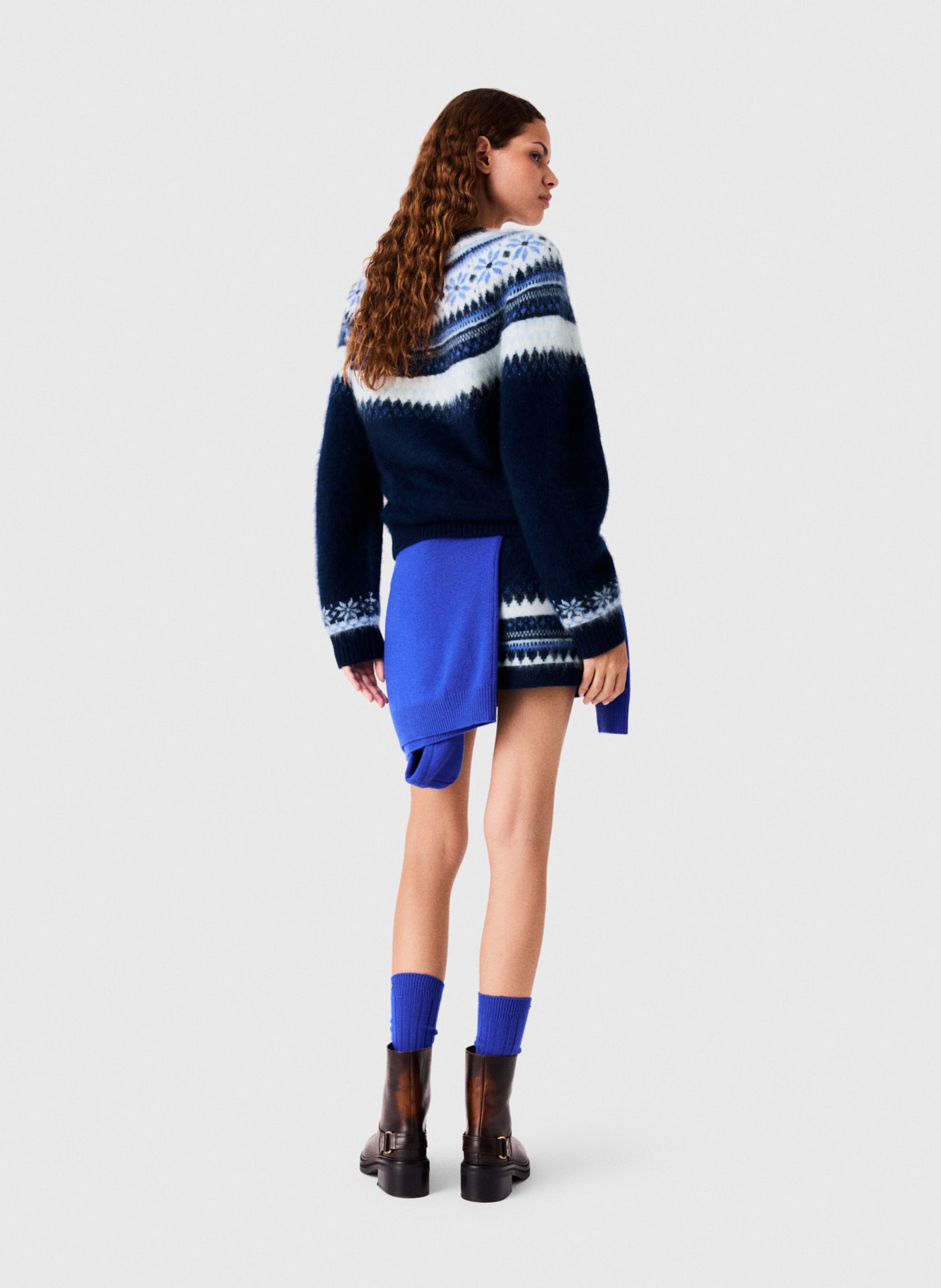 Straight printed wool sweater MAJE Blue