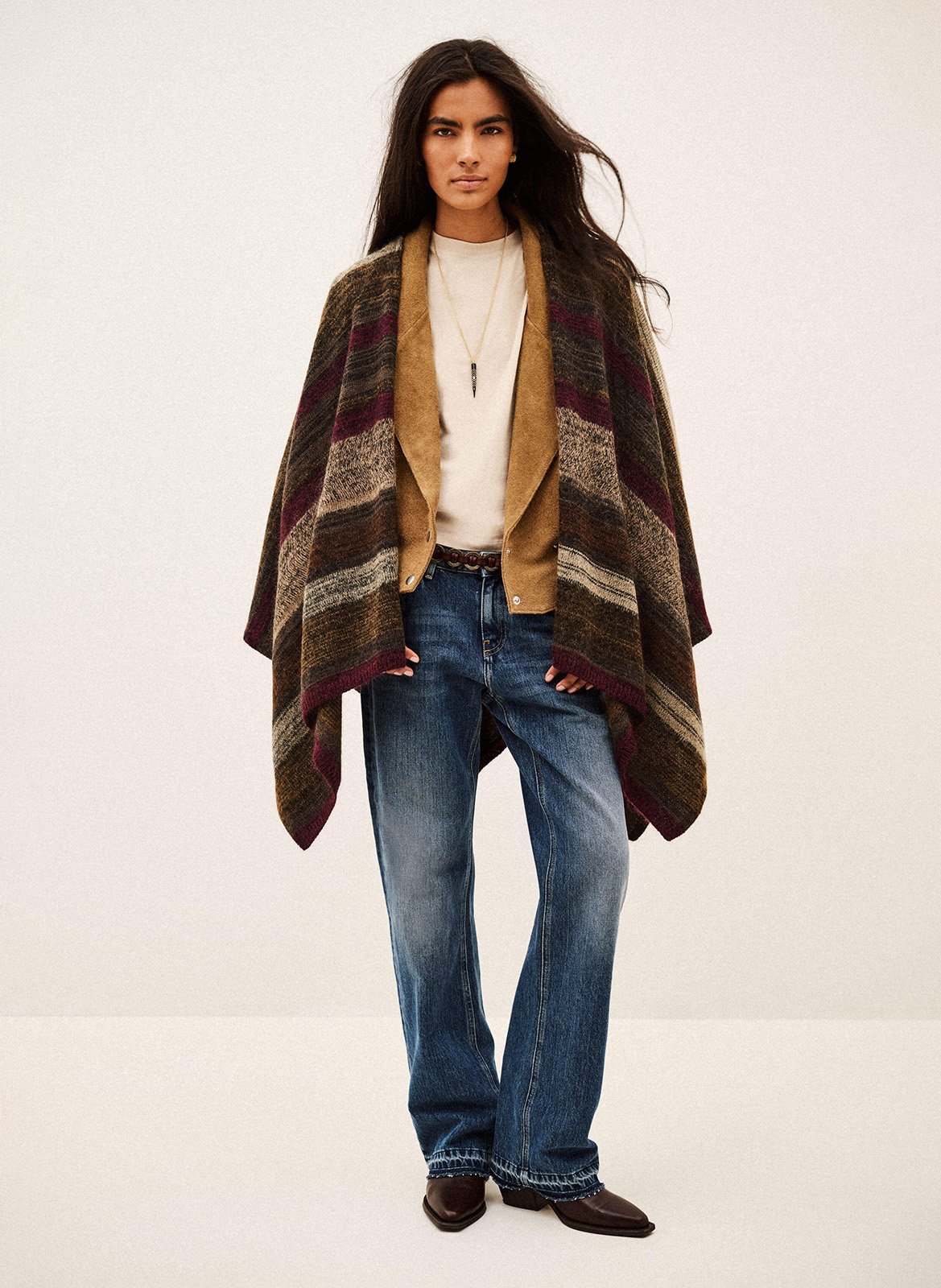 Wide poncho in a wool blend BA&SH Brown