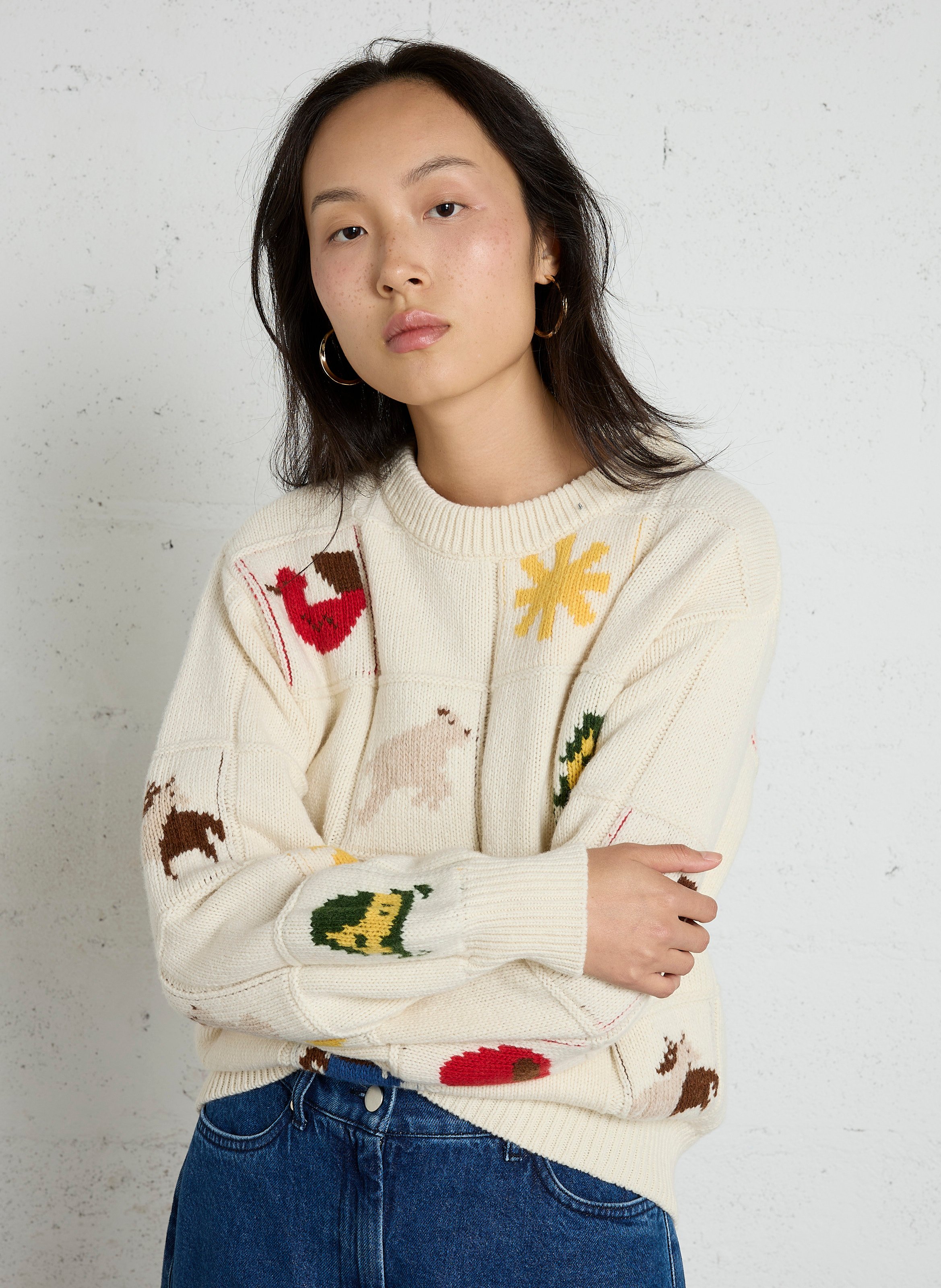 Pull col rond à motifs en laine THINKING MU Multicolore