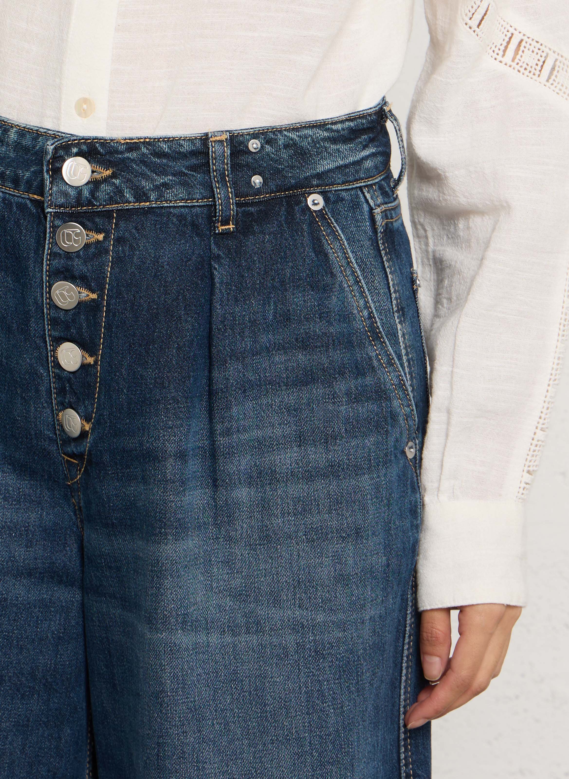 Cropped jeans met wijde pijpen van katoen LE TEMPS DES CERISES Blauw