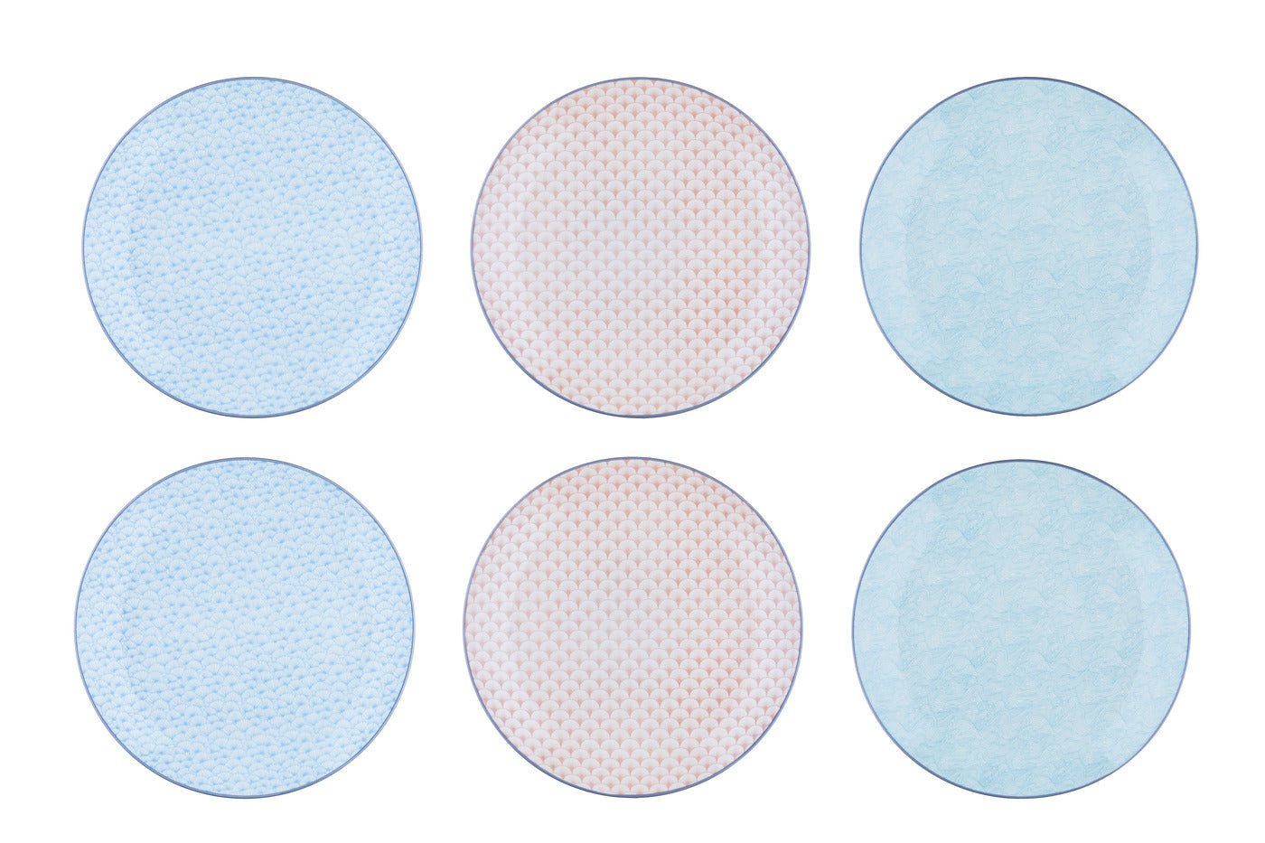 Assiette pattern ø26cm - 6 pièces - color  Rose pastel / bleu pastel / vert pastel