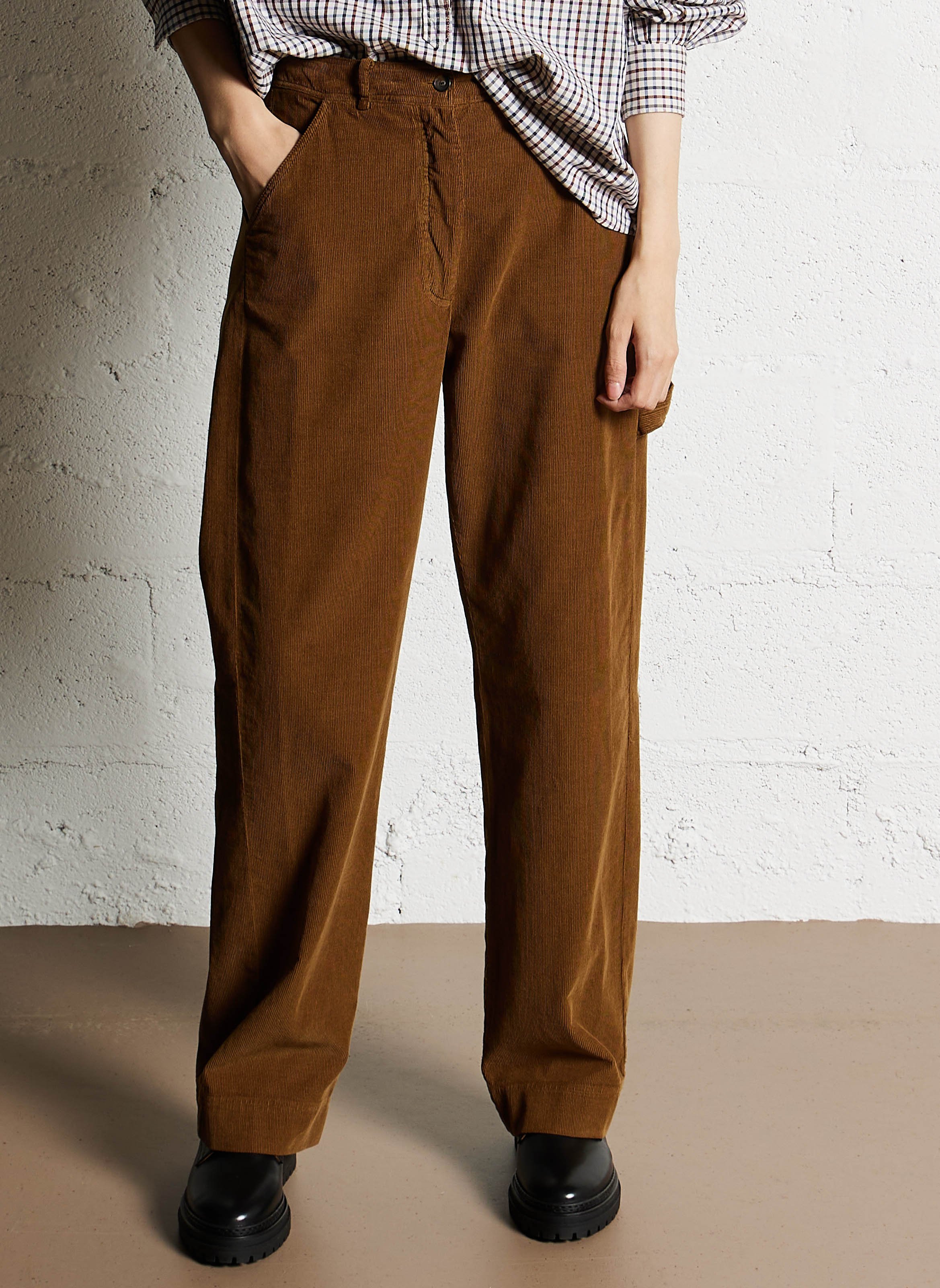 Pantalon droit velours côtelé en coton DIEGA Marron