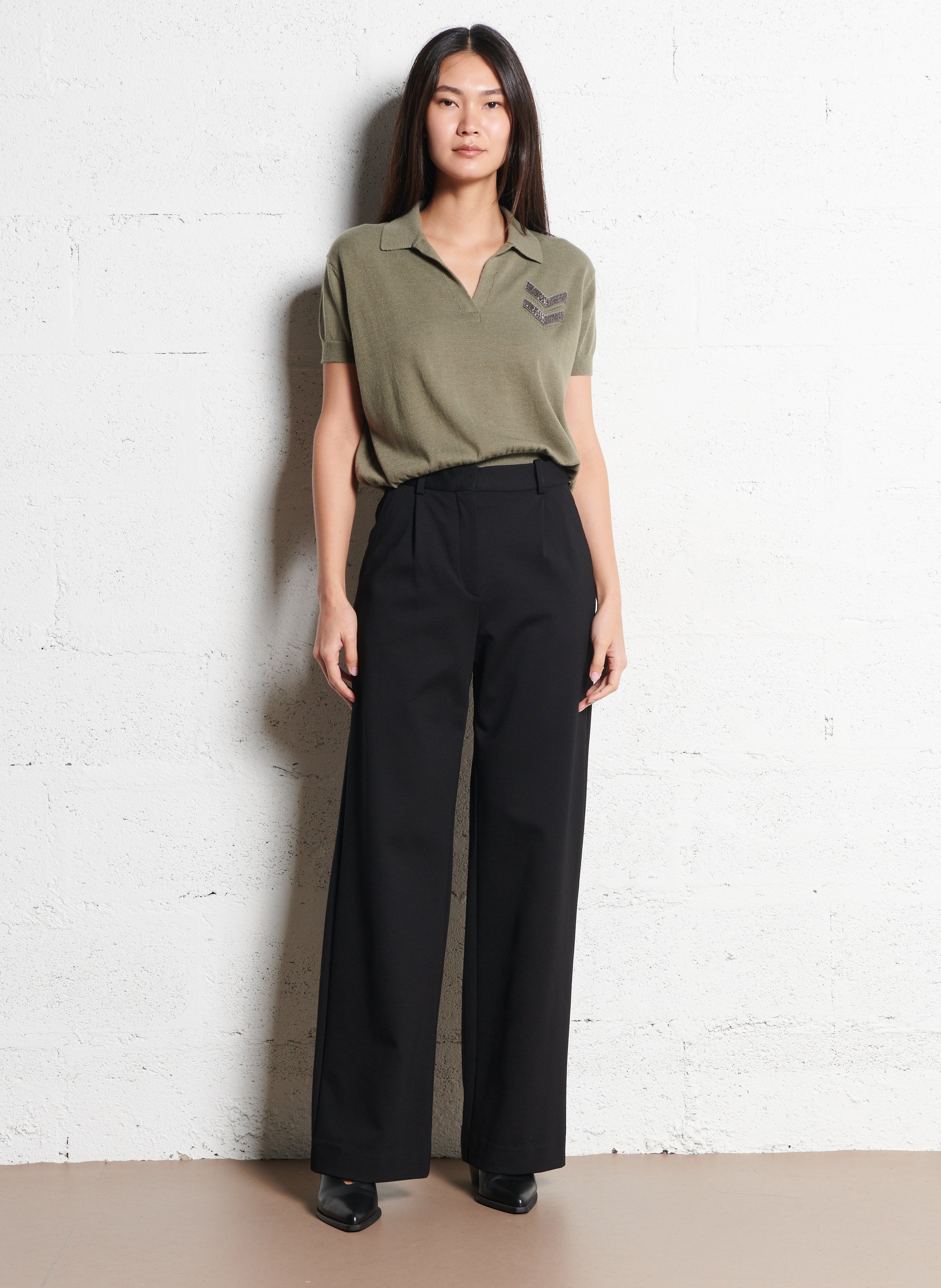 Mid-waist straight-leg pants IKKS Black