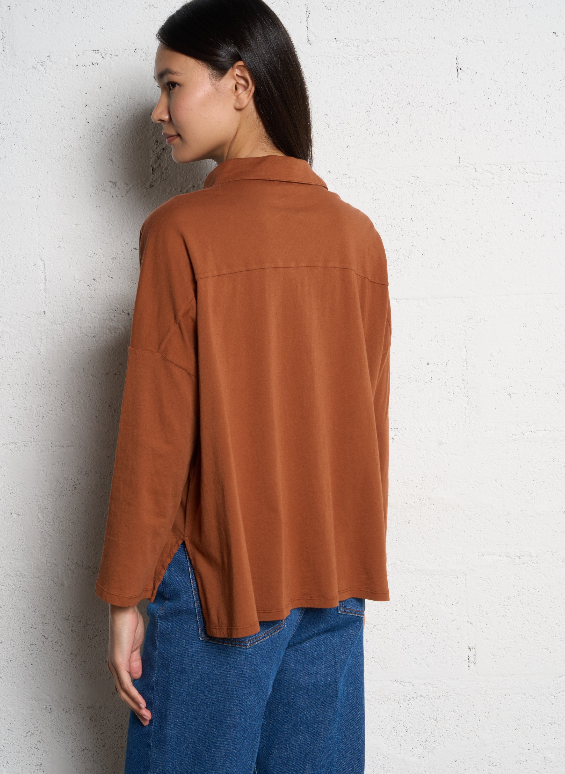 Organic cotton shirt with classic collar MAJESTIC FILATURES Brown