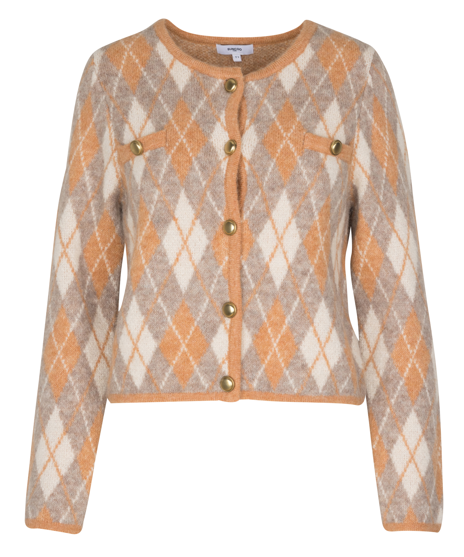 Gilet court col rond en jacquard SUNCOO Beige