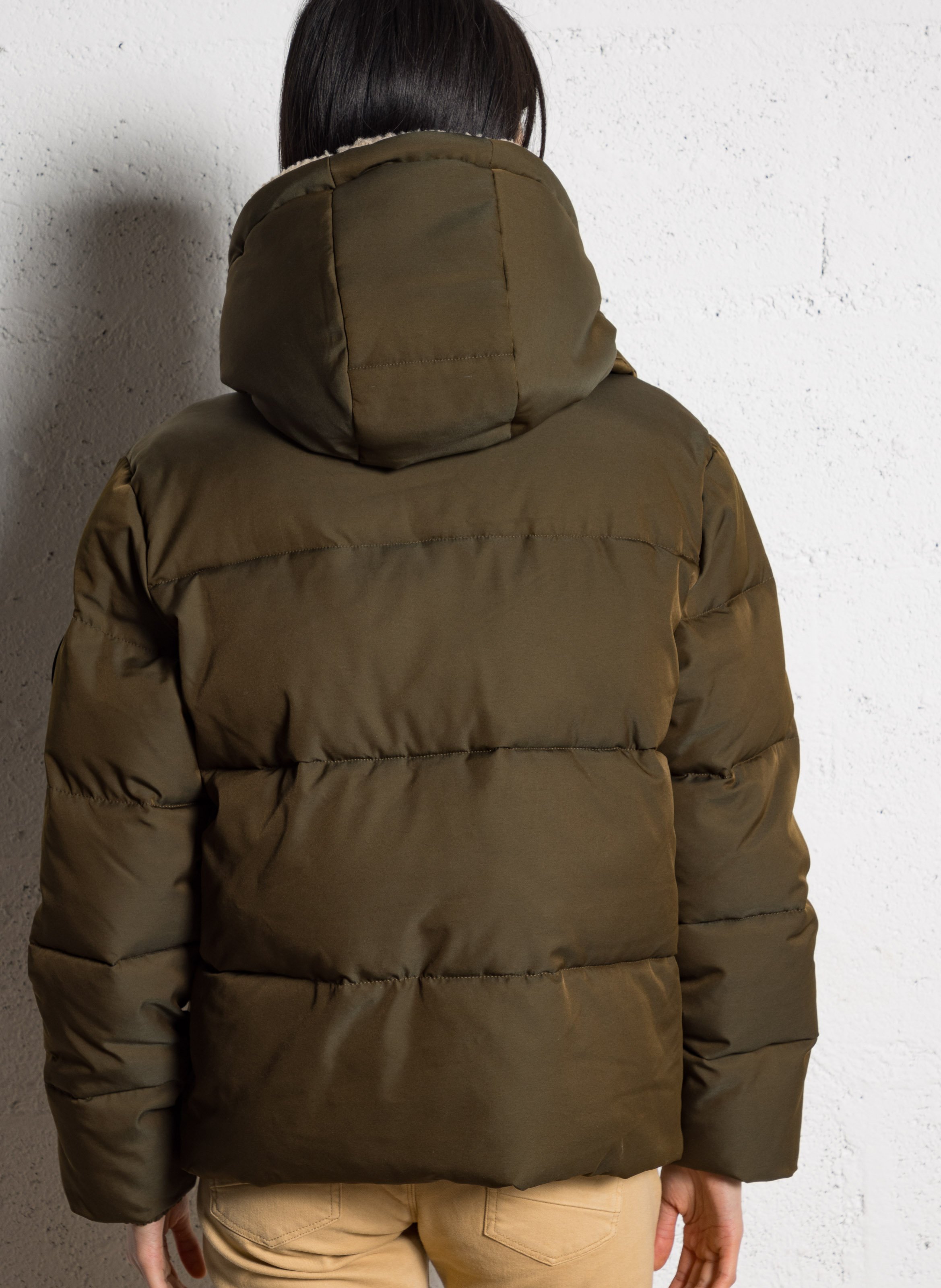 Recht donsjack met capuchon ONE STEP Kaki