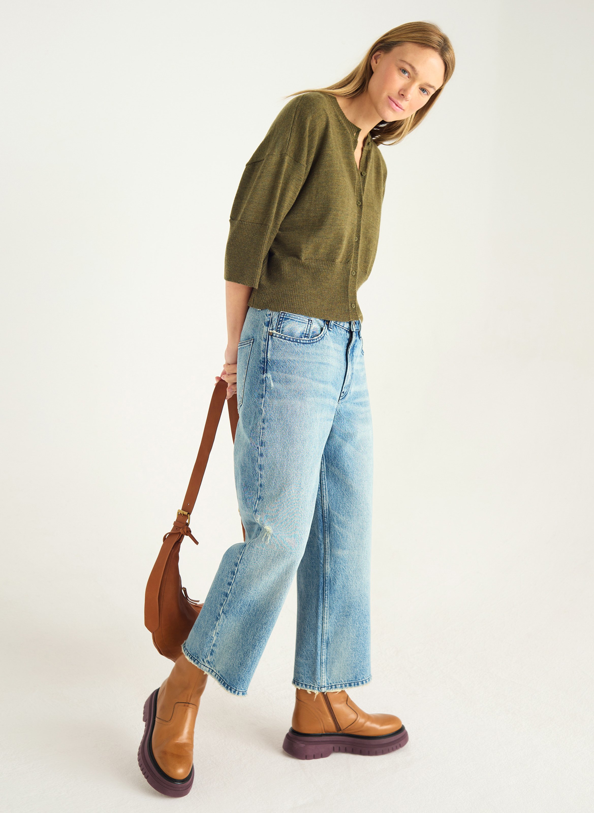 Strickjacke aus Wolle mit Rundhalsausschnitt ACOTE Grun