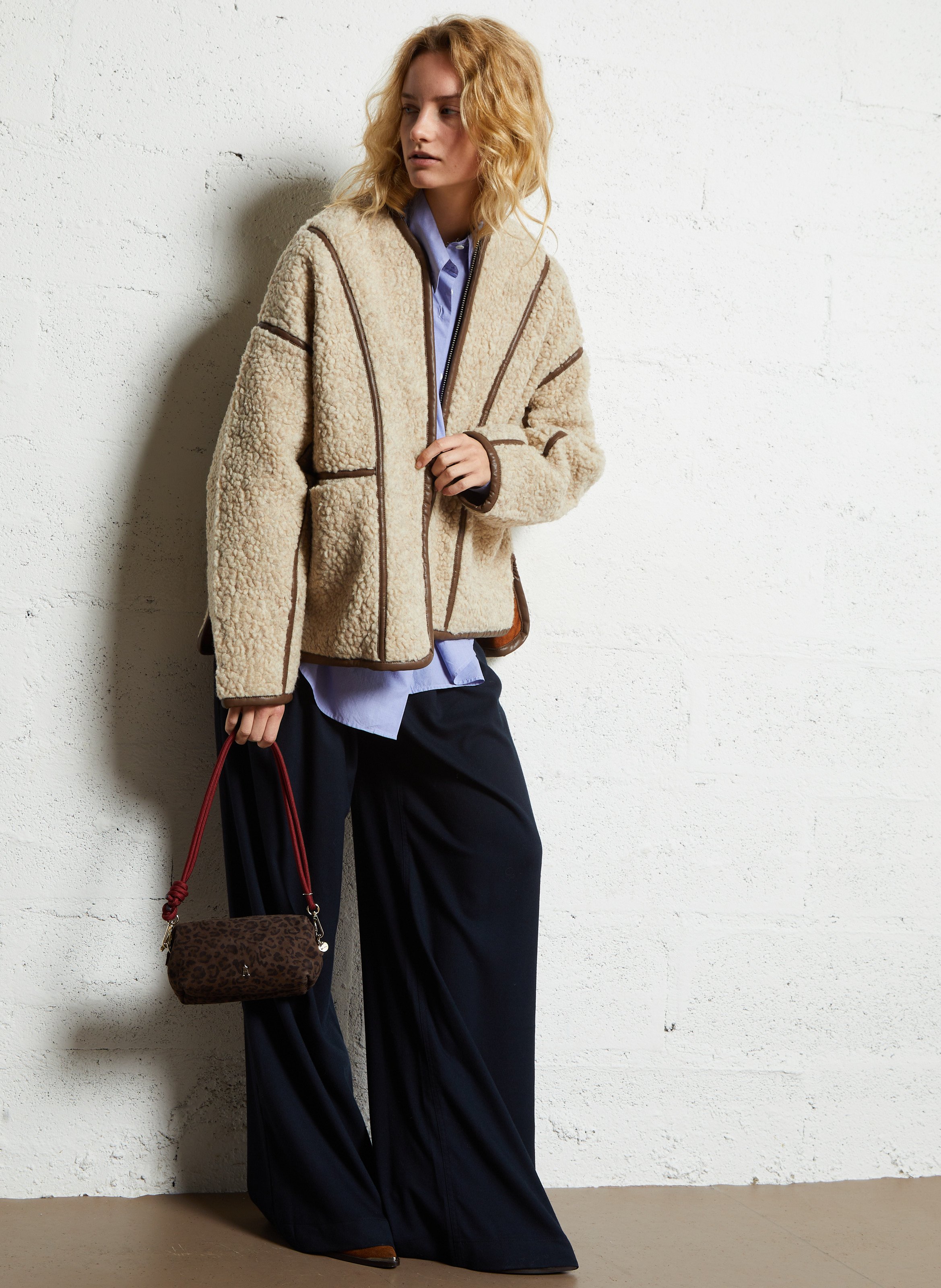 Sac bandoulière en laine de mouton à motif léopard CRAIE STUDIO Marron