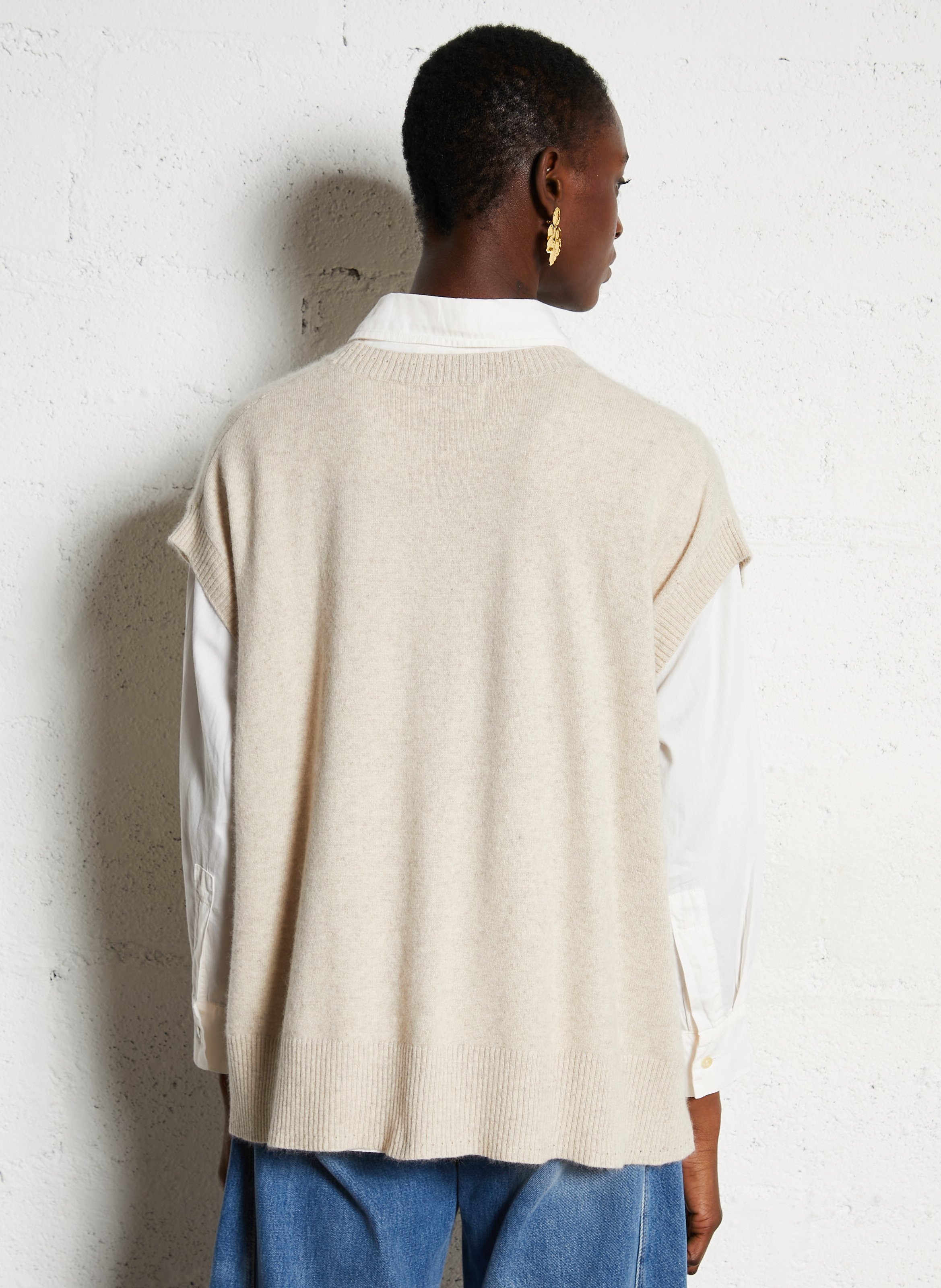 Round neck wool blend cape BELLA JONES Beige