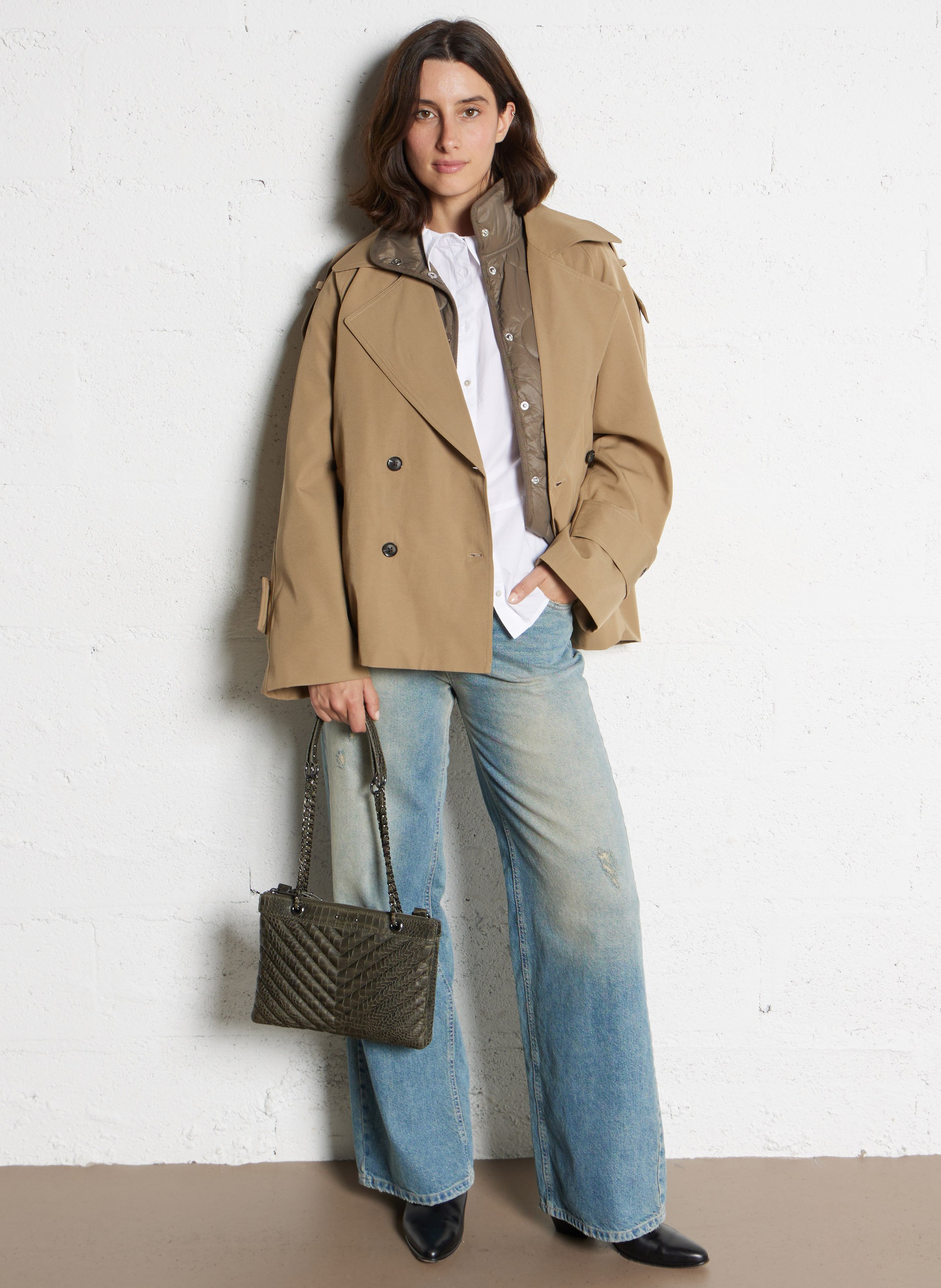 Dori leather shoulder bag IKKS Khaki