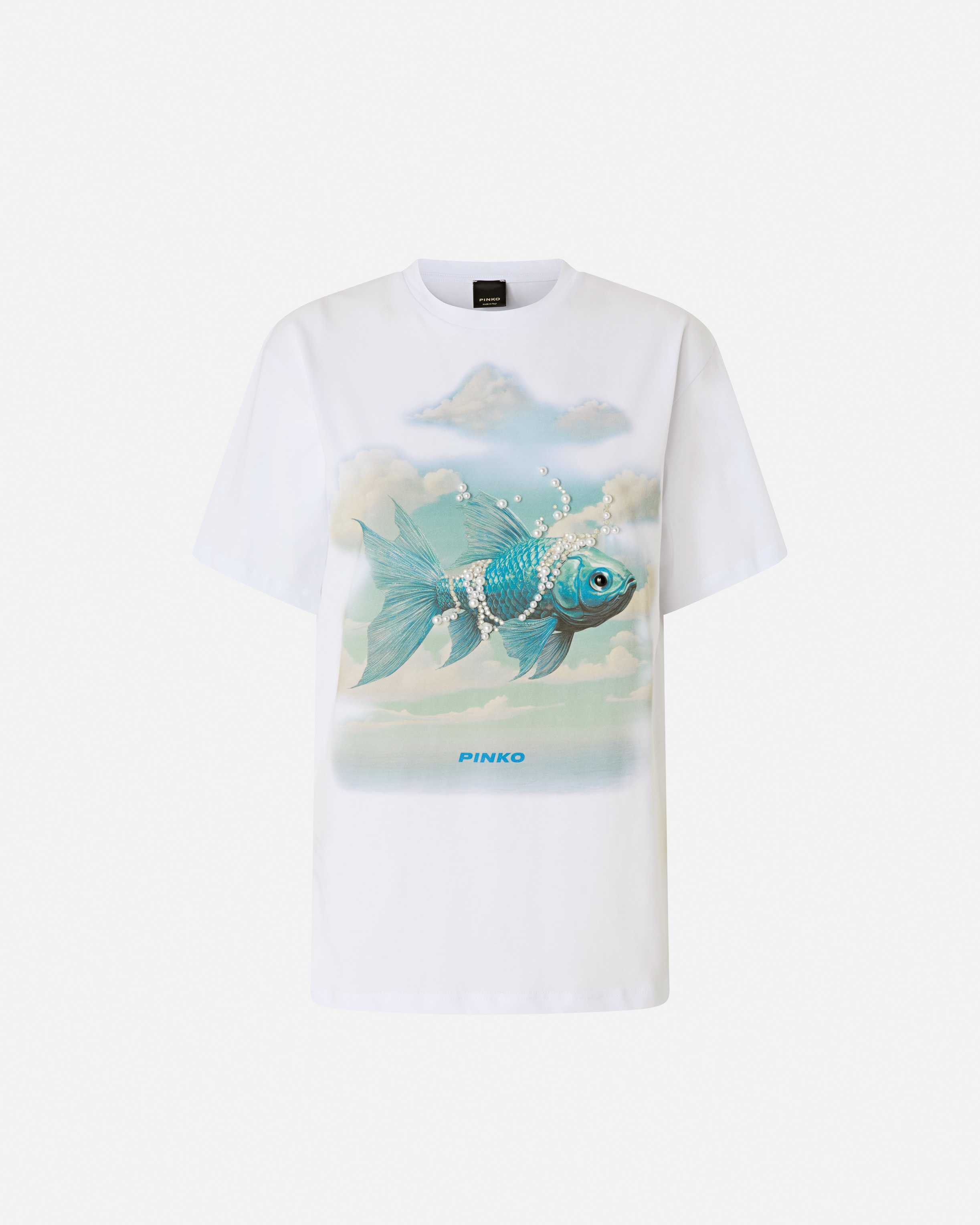 Printed T-shirt with appliqués PINKO White