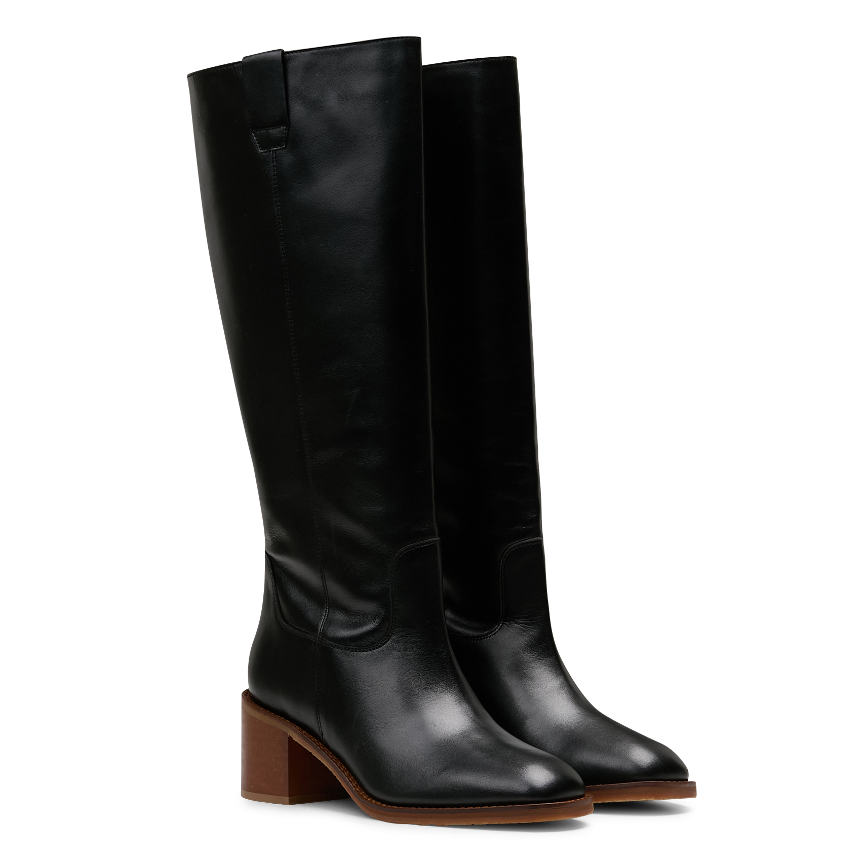 Bottes hautes unies en cuir lisse MAISON 123 Noir