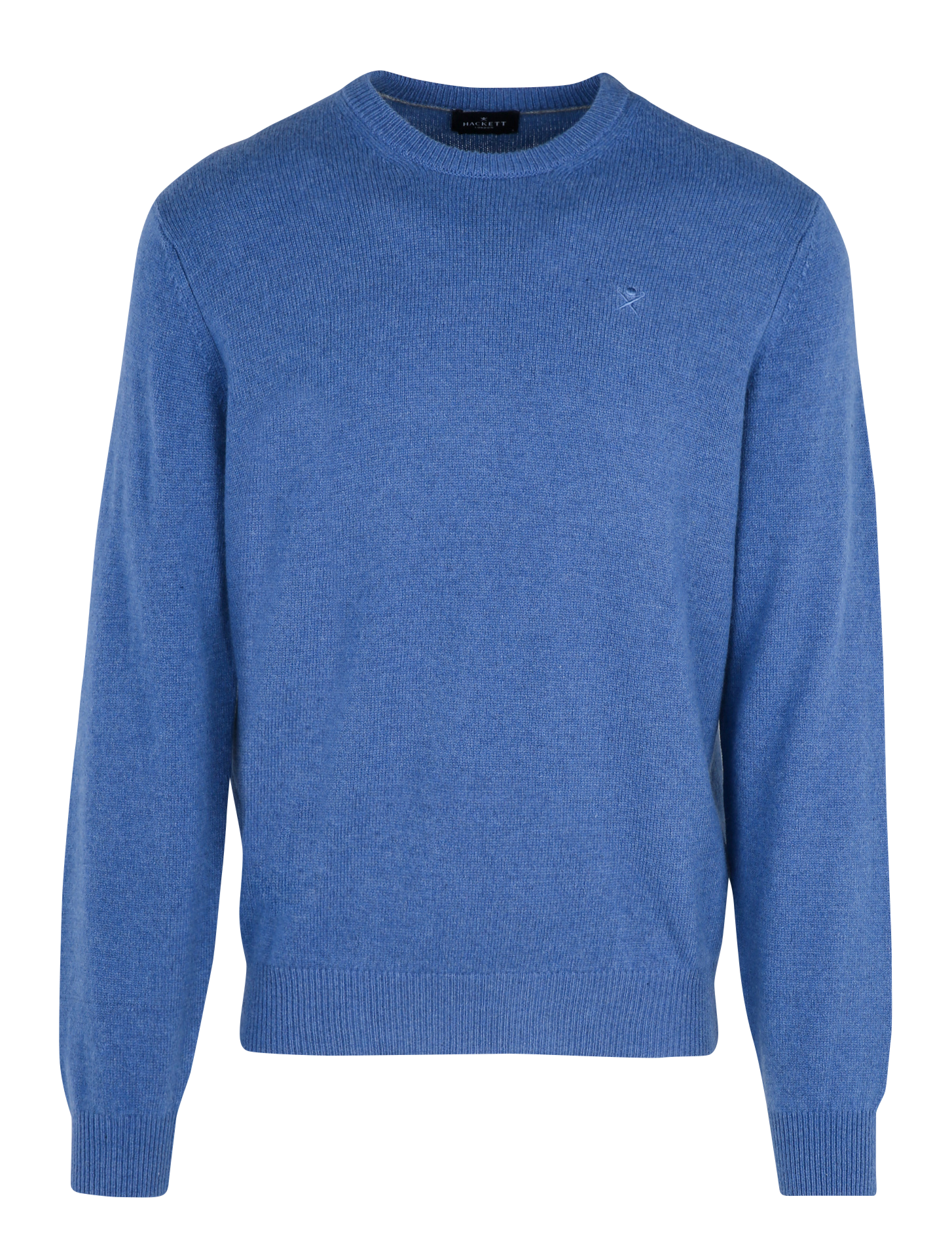 Pull col rond uni en laine HACKETT Bleu