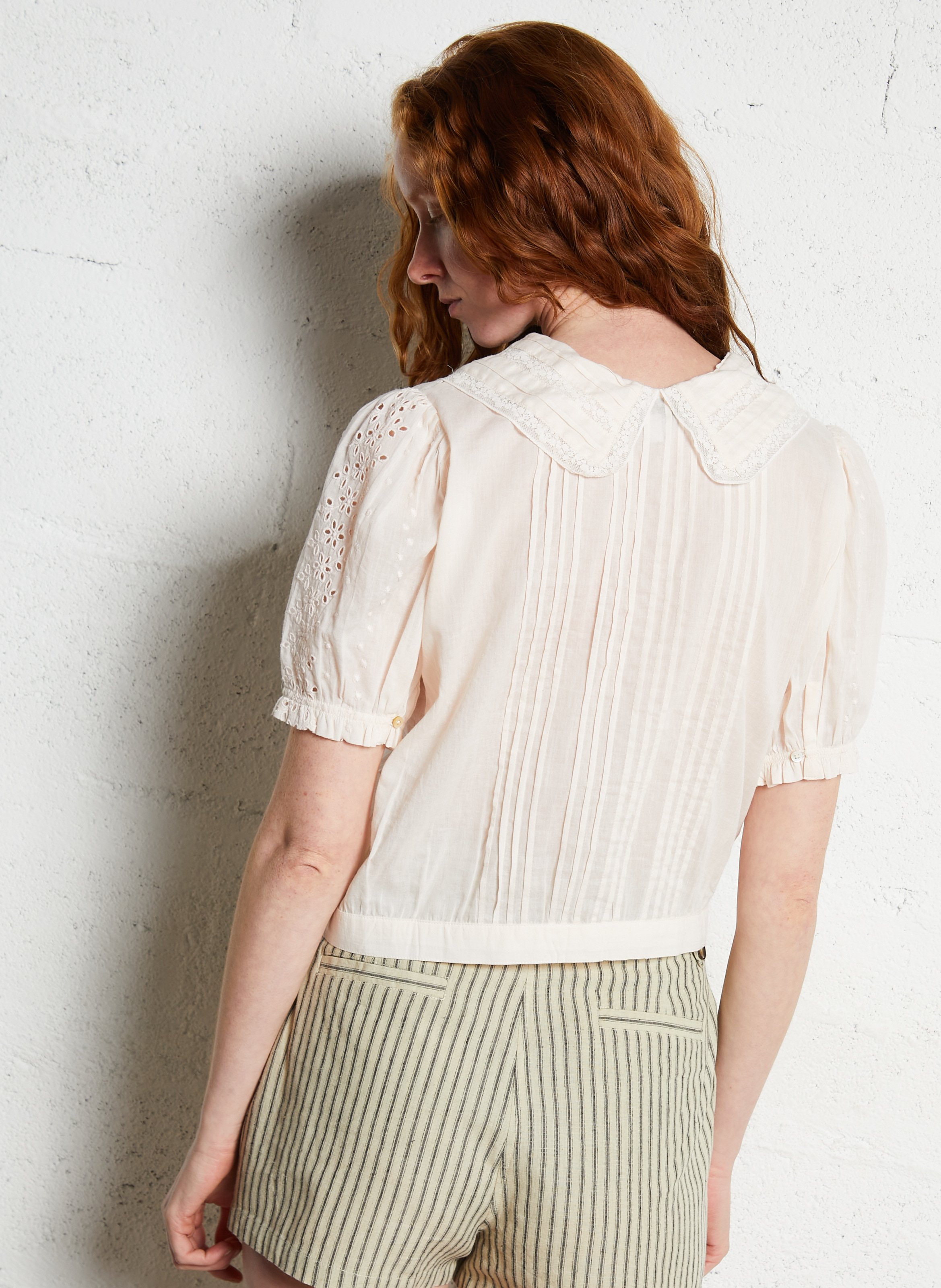 Blouse met V-hals van biologisch katoen EMILE ET IDA Beige