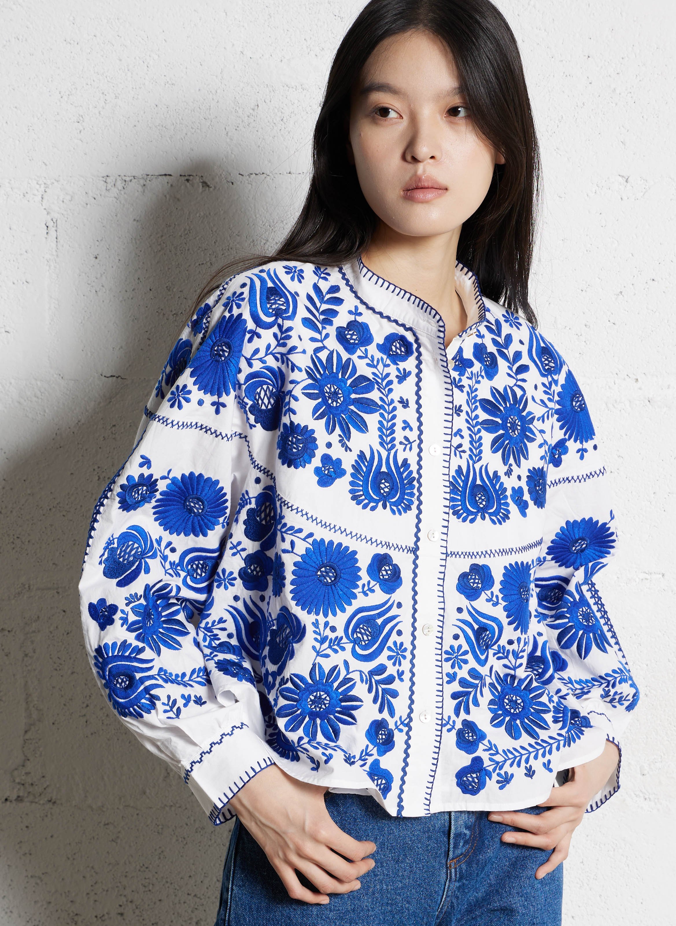 Katoenen blouse met ronde hals ANTIK BATIK Wit