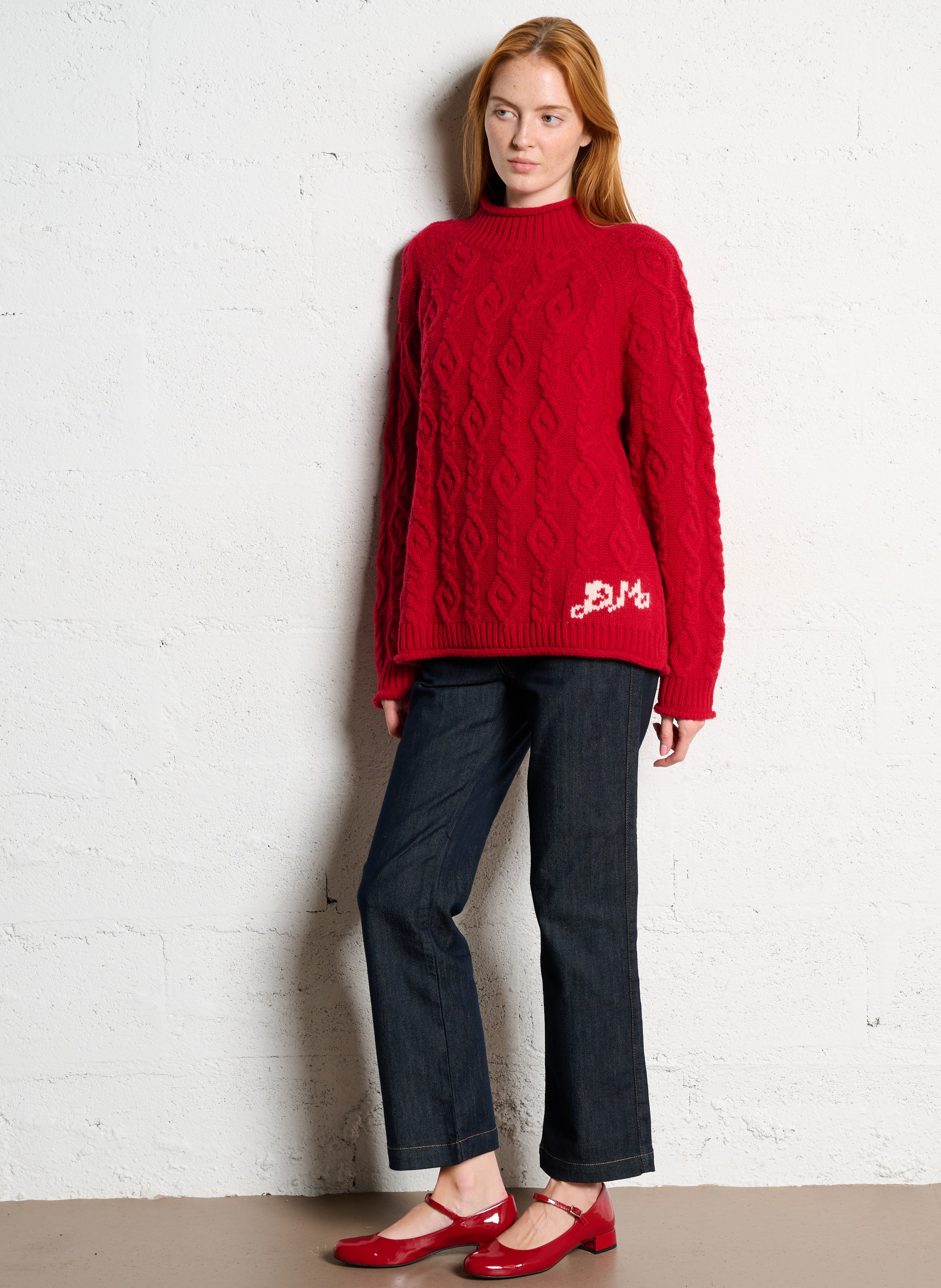 Abidjan wool round-neck sweater DAMSON MADDER Red