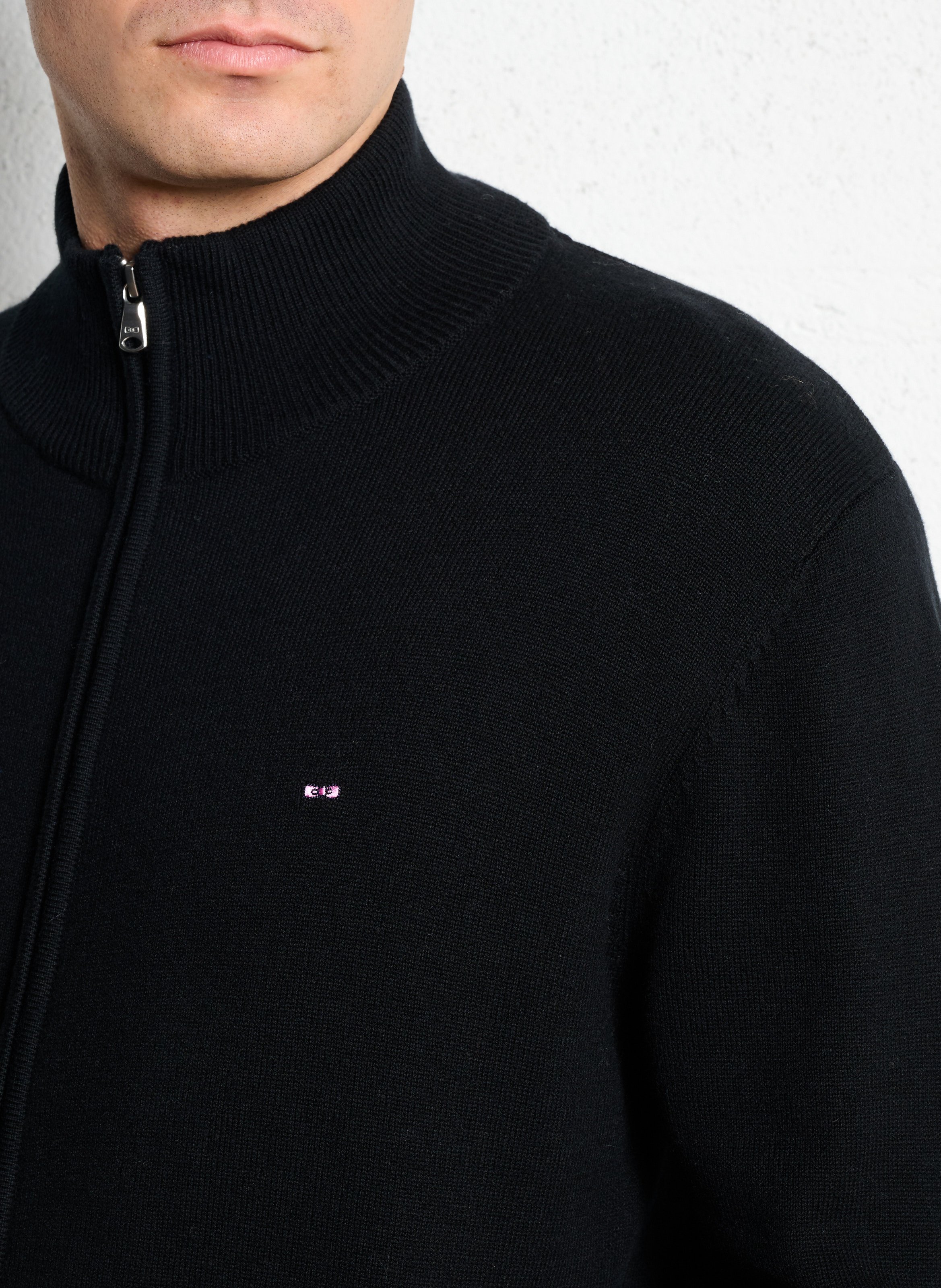 Gilet droit col montant en laine et coton EDEN PARK Noir