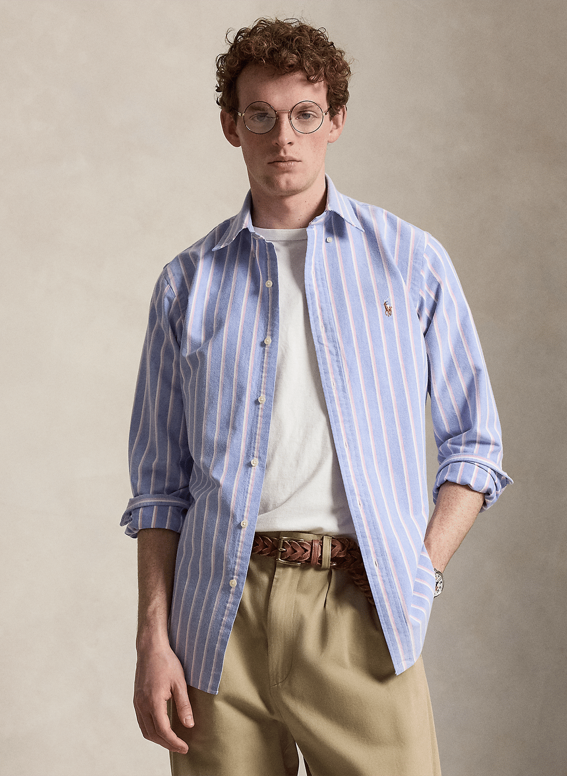 Camisa entallada a medida con cuello clásico a rayas de algodón POLO RALPH LAUREN Azul