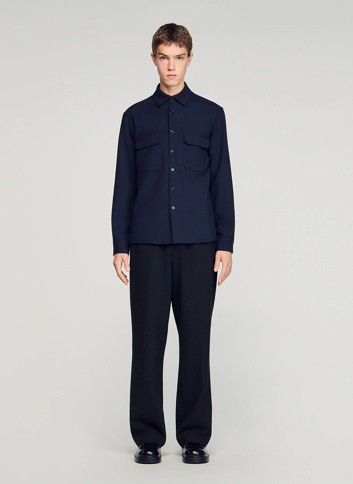 Solid Straight Shirt with Pockets SANDRO Blue