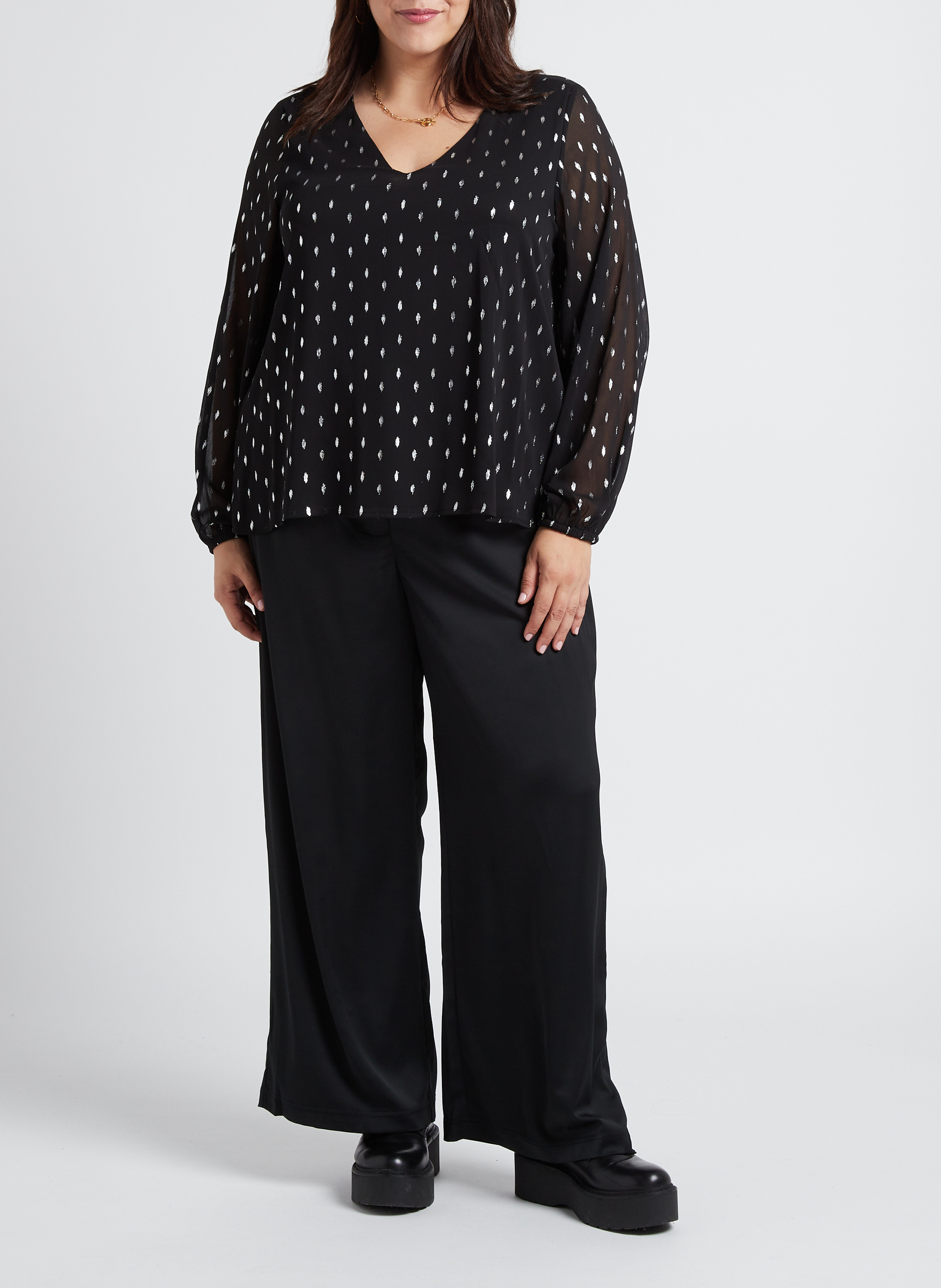 Blouse col V imprimée pois EVOKED Noir