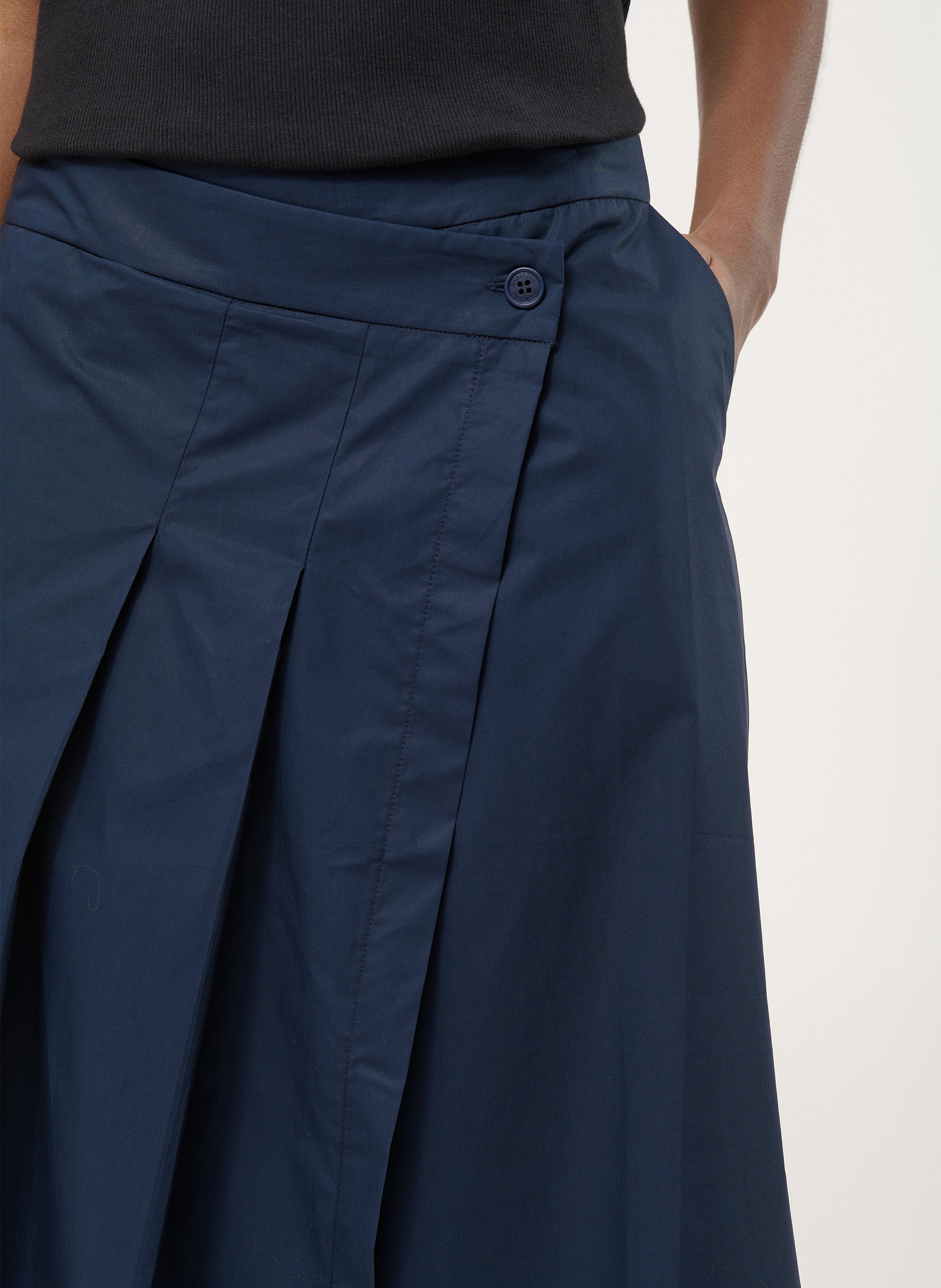 Jupe portefeuille plissée en popeline de coton HUMILITY Bleu