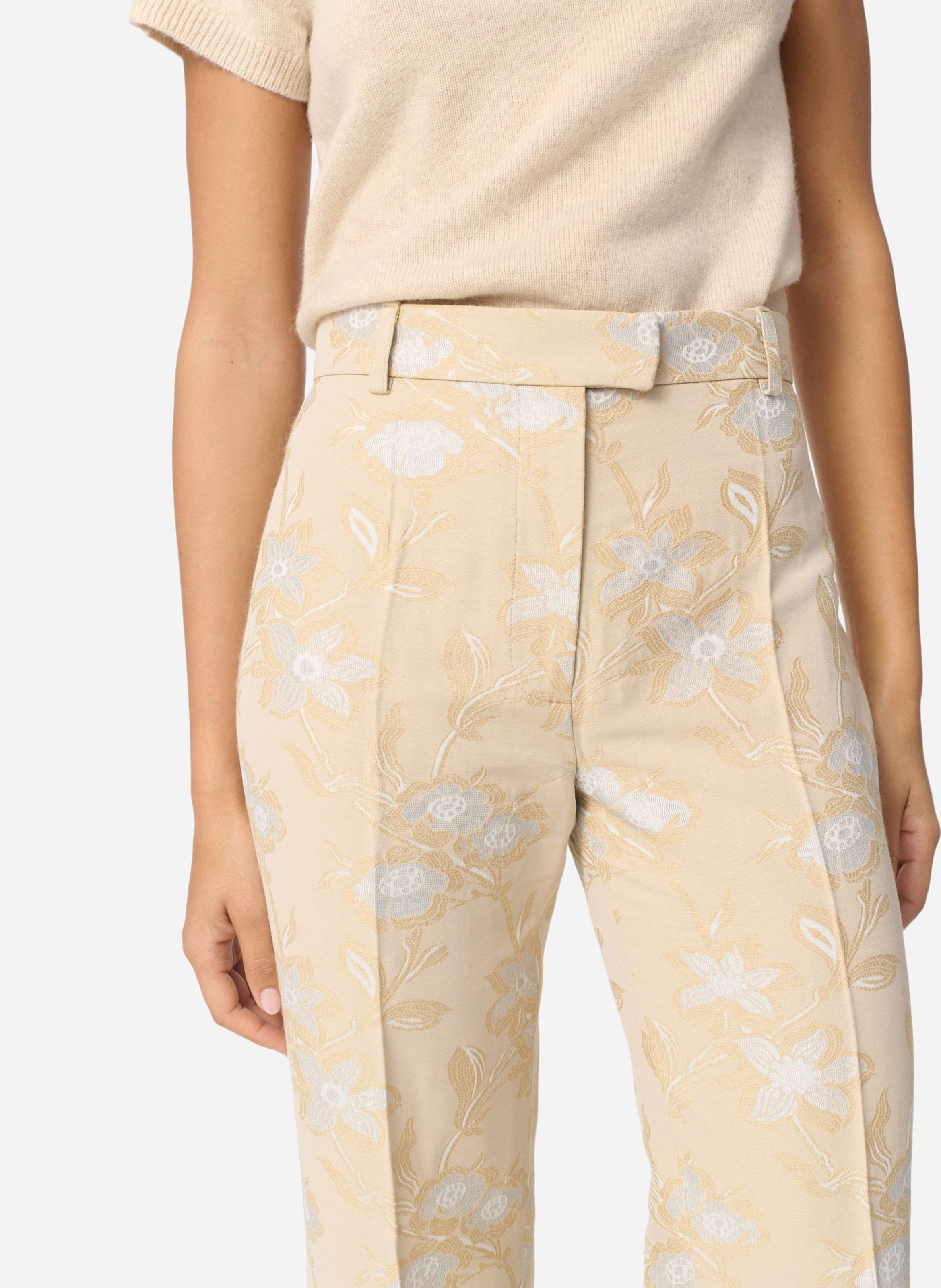 Hoge taille broek in bloemenjacquard. VANESSA BRUNO Beige