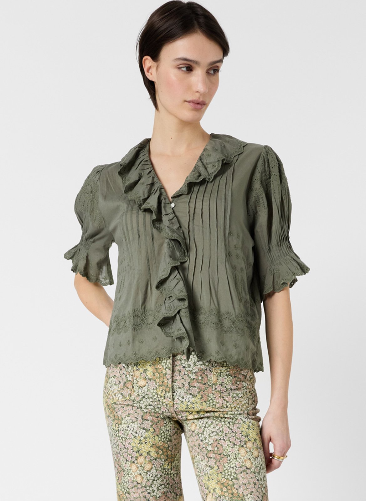 Kurzarm-Top mit bestickten Rüschen GERARD DAREL