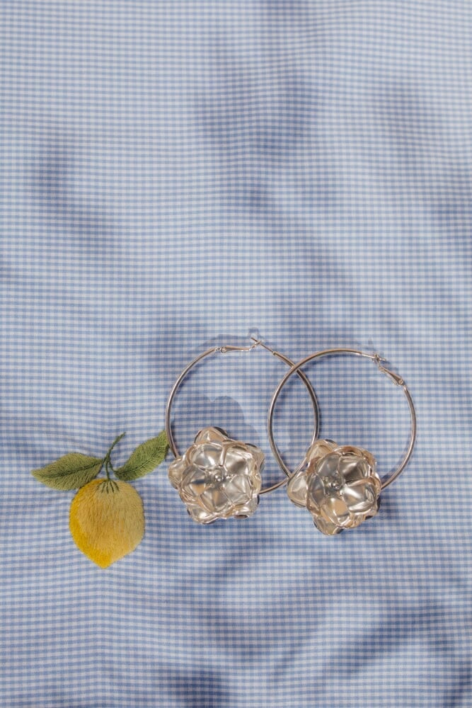 Flower-shaped gold-plated hoop earrings MONSIEUR SIMONE Silver