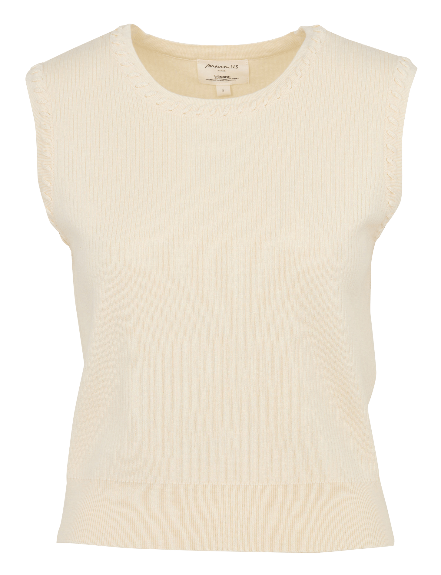 Gerade geschnittenes Rundhals-Top aus Baumwoll-Mix MAISON 123 Weiss