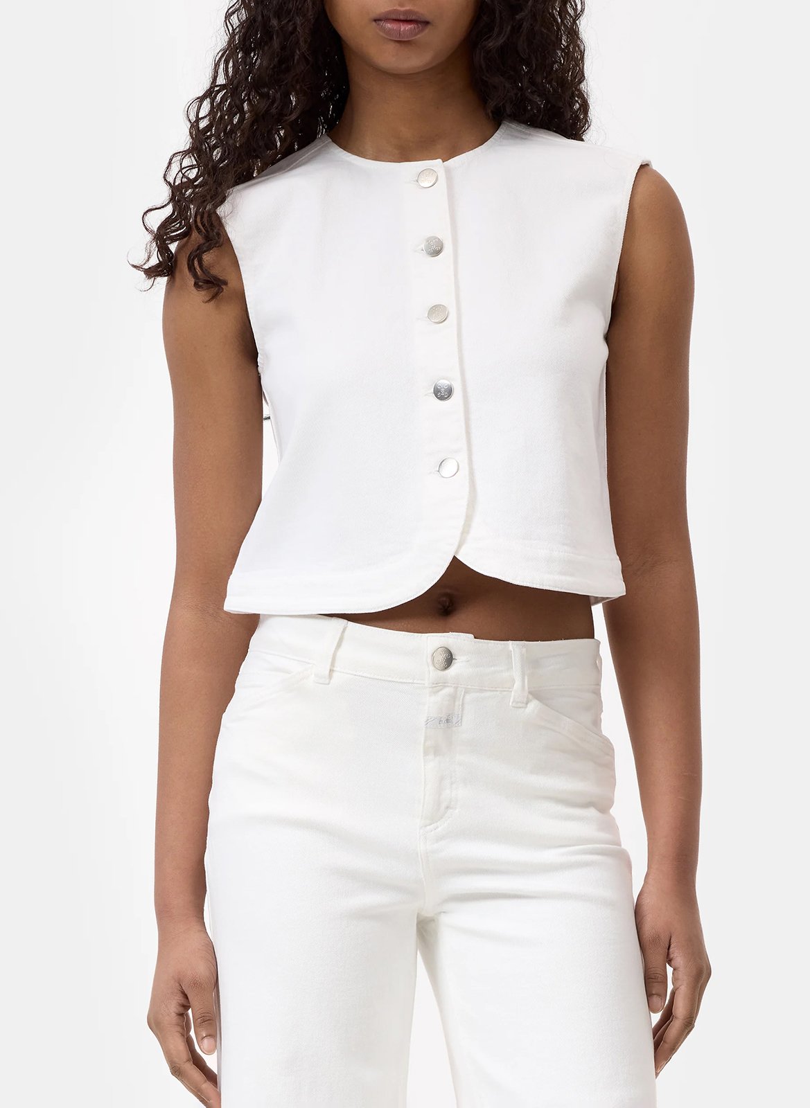 Round-neck straight cotton blend cardigan CLOSED White